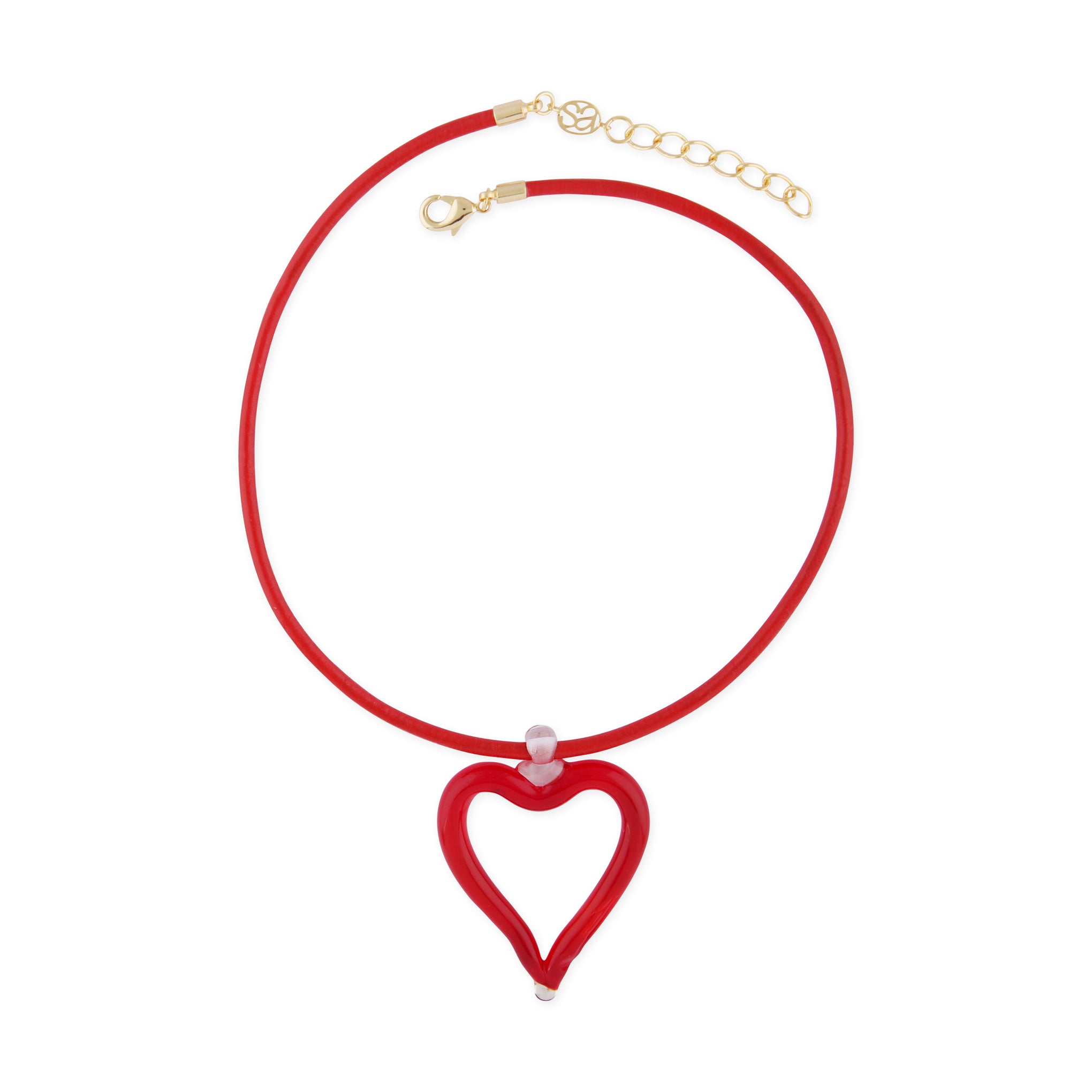 Sandralexandra Handmade Glass Heart Necklace with Leather Cord
