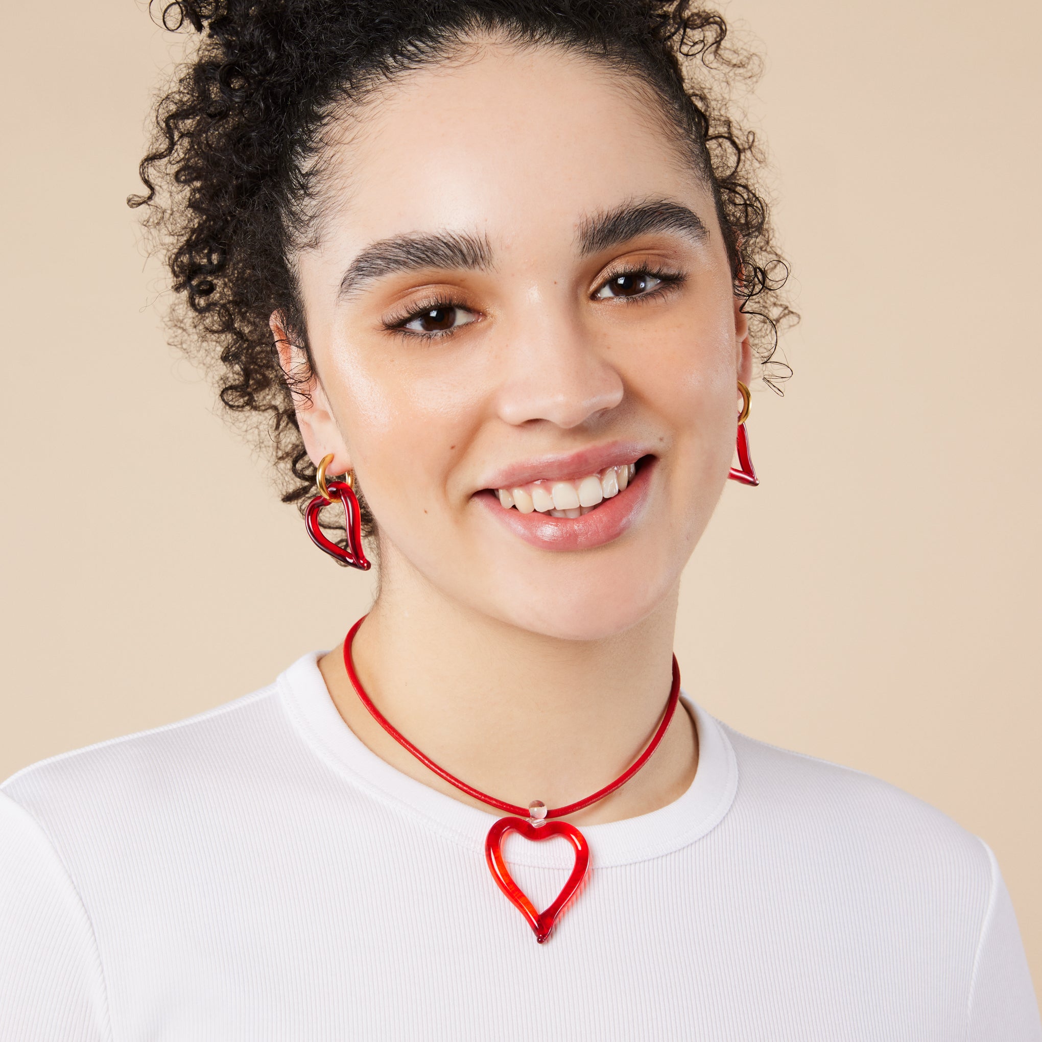 Sandralexandra Handmade Glass Heart Necklace with Leather Cord