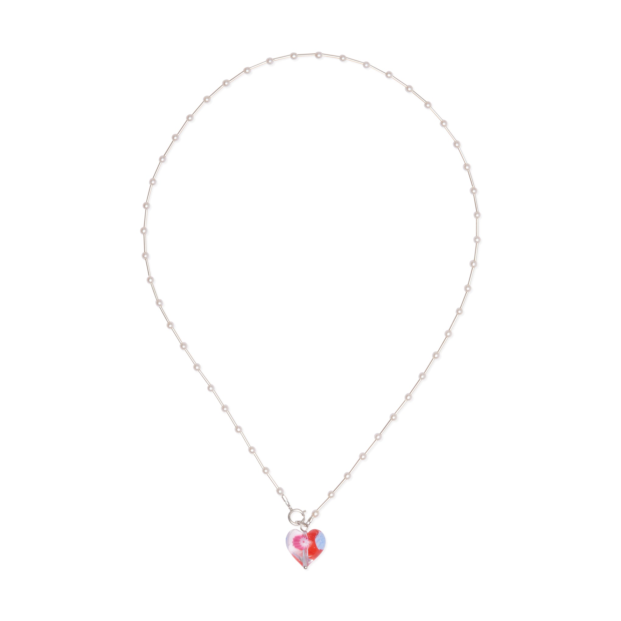 Yam Vintage Pearl Choker Necklace with Millefiori Heart