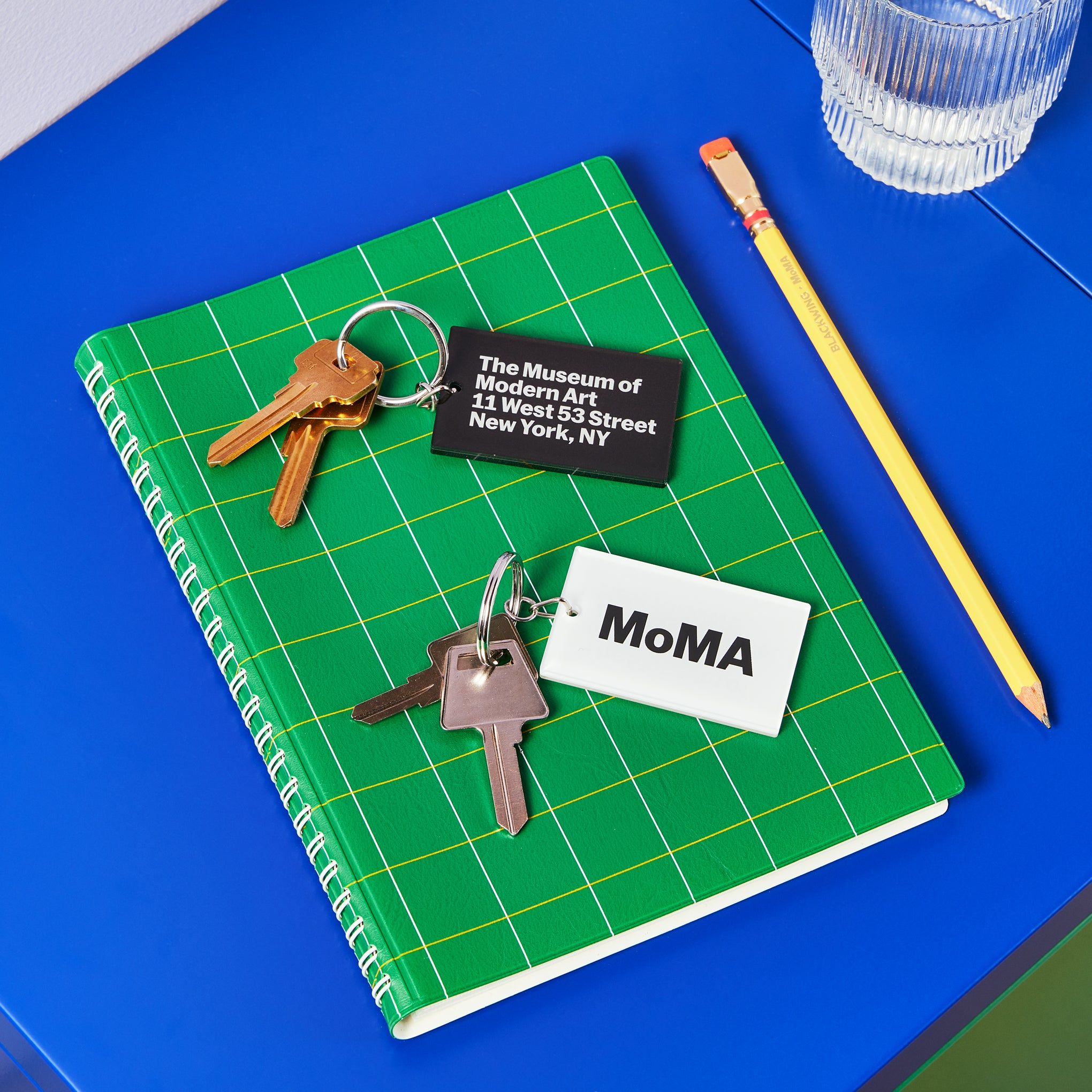 MoMA White Acrylic Address Keychain with Logo