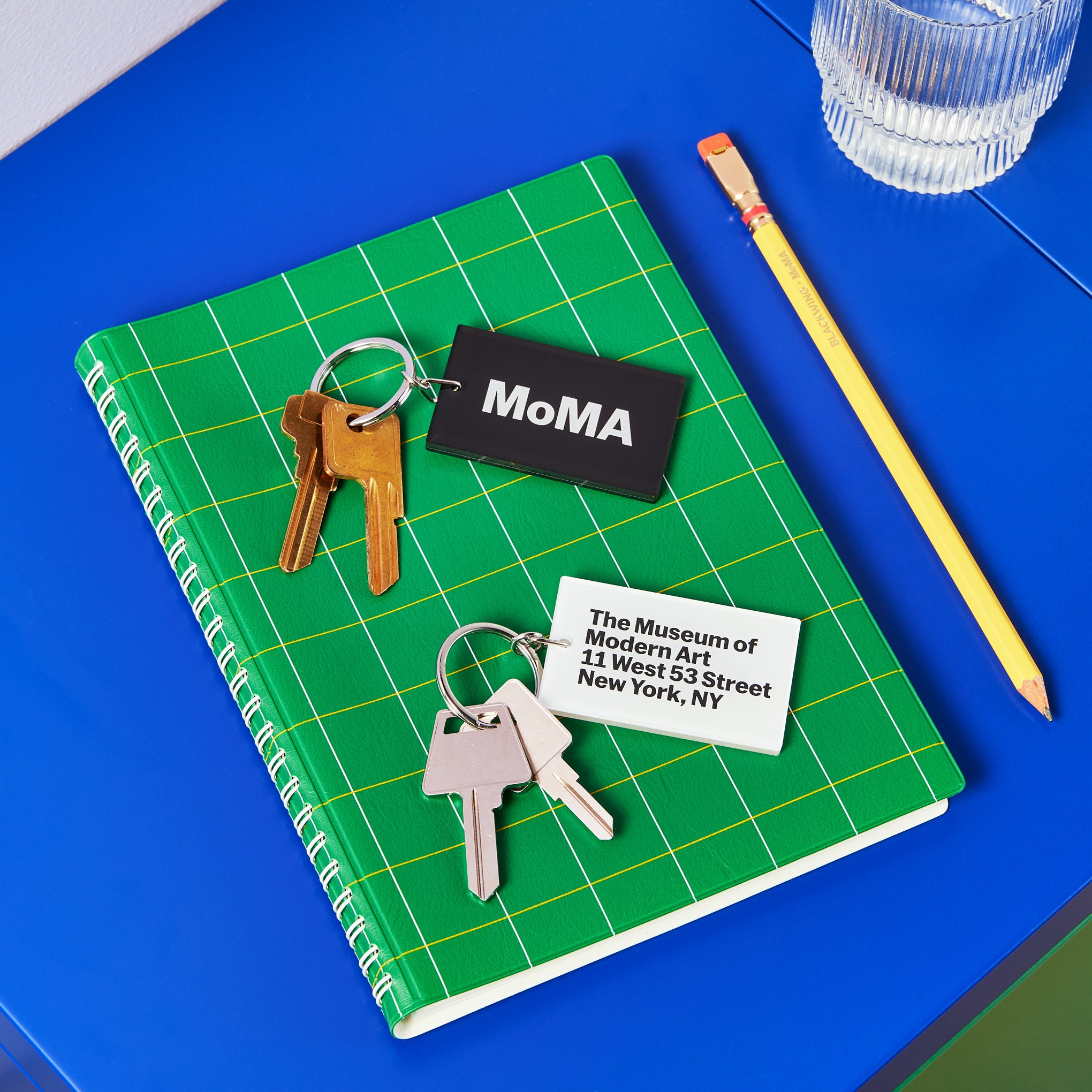 MoMA White Acrylic Address Keychain with Logo