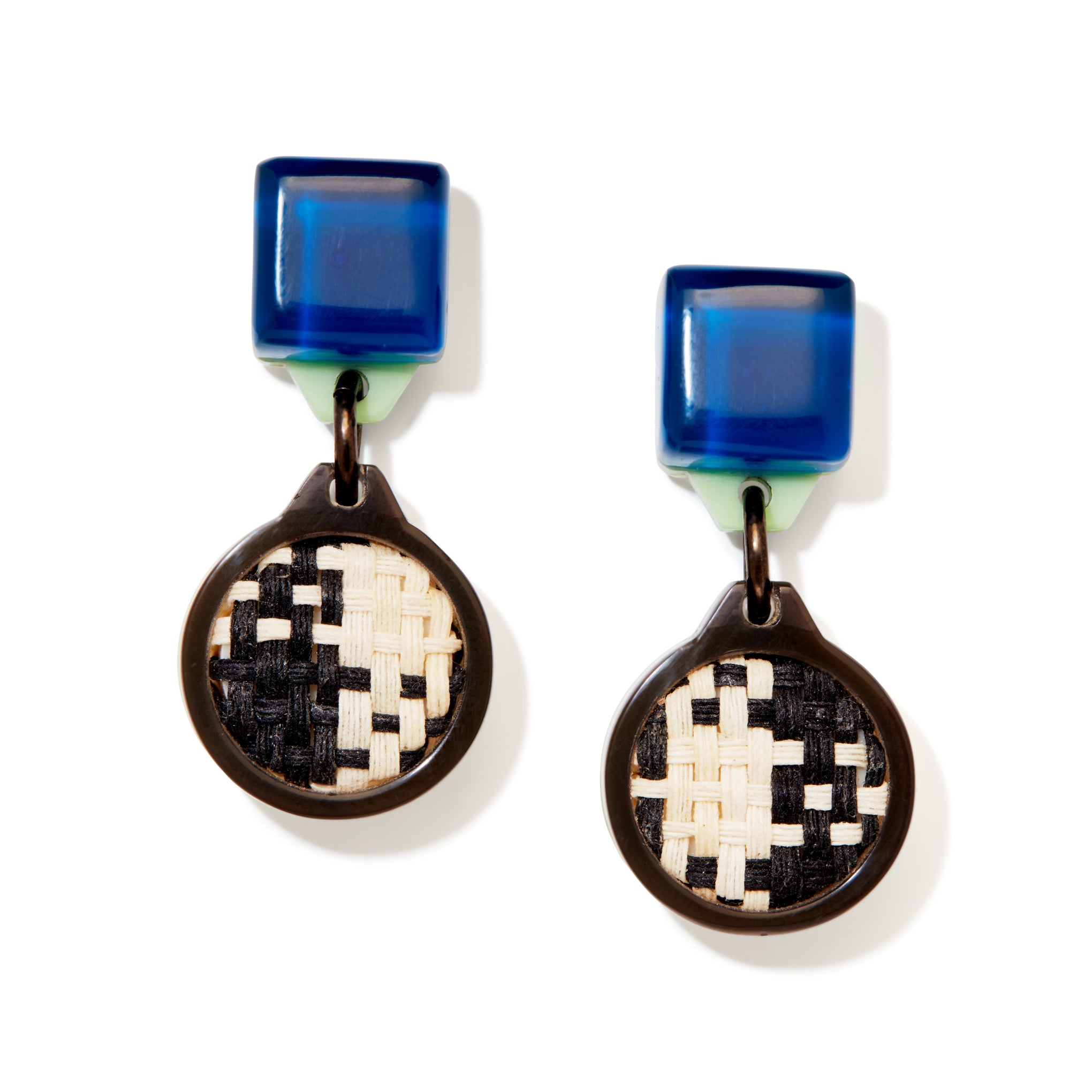 Finn Vita Drop Earrings - Handmade Sustainable Blue & Black Raffia Jewelry