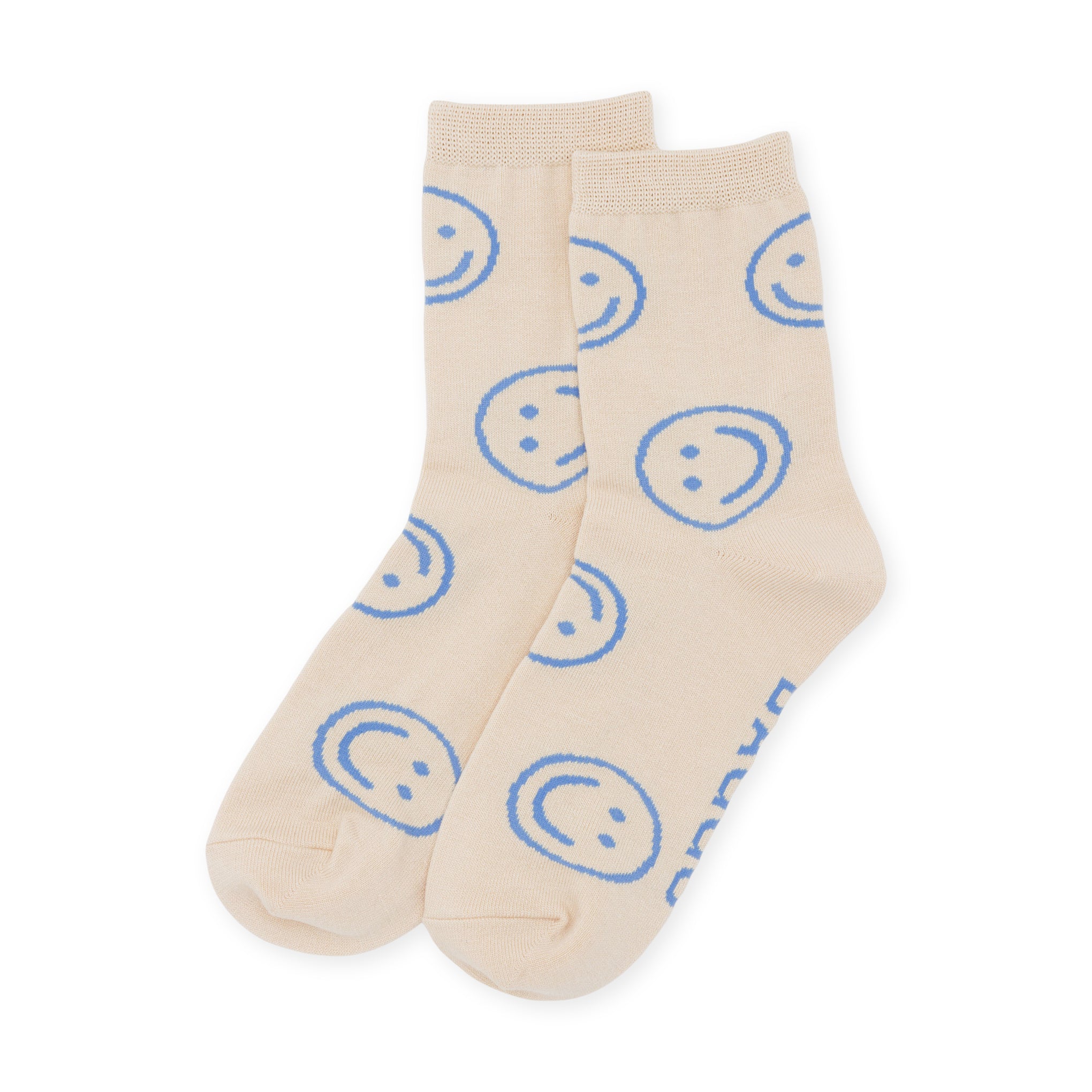 Baggu Bamboo Rayon Crew Socks - Ecru Periwinkle Happy