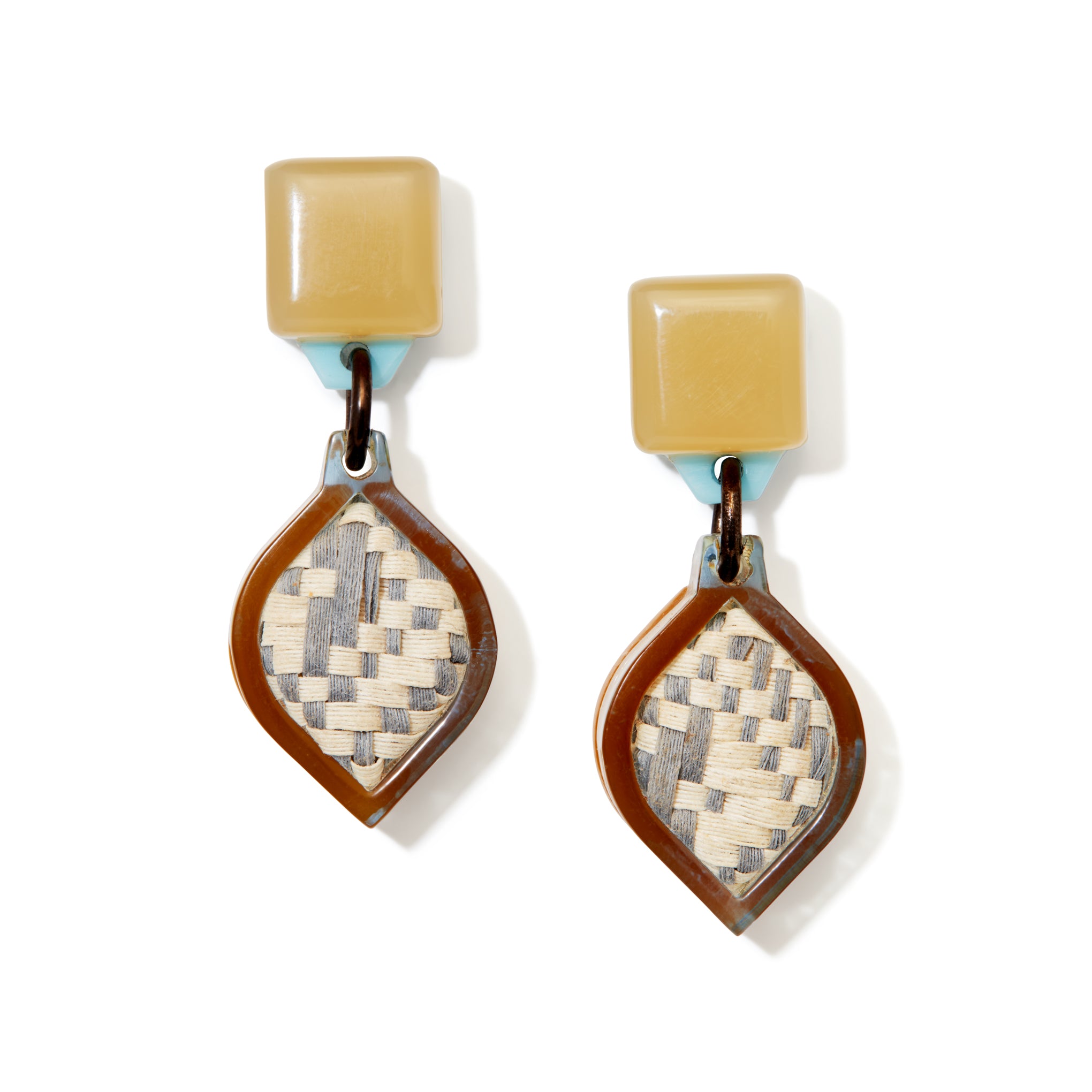 Finn Vita Drop Earrings - Handcrafted Sustainable Raffia & Acetate - Blue/Natural