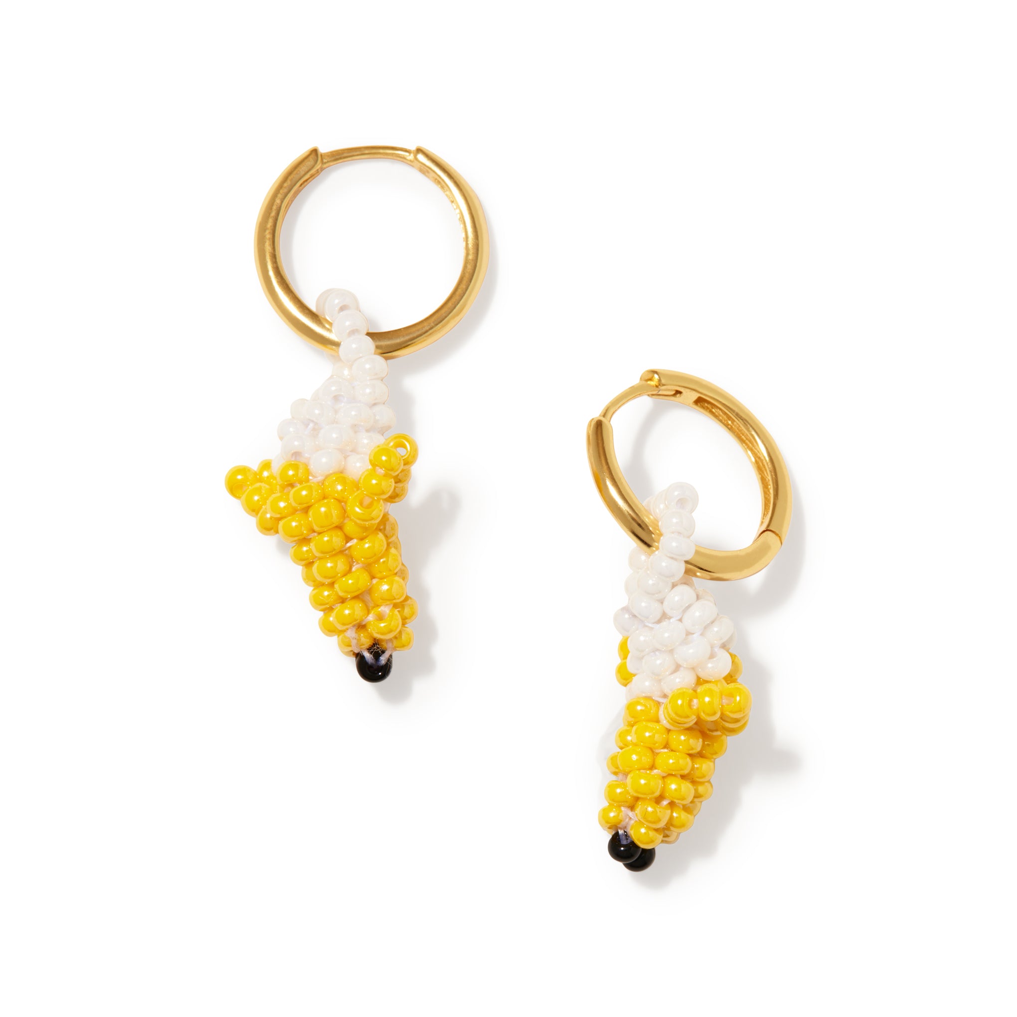 Handmade Gold Banana Beaded Hoop Earrings by Pura Utz