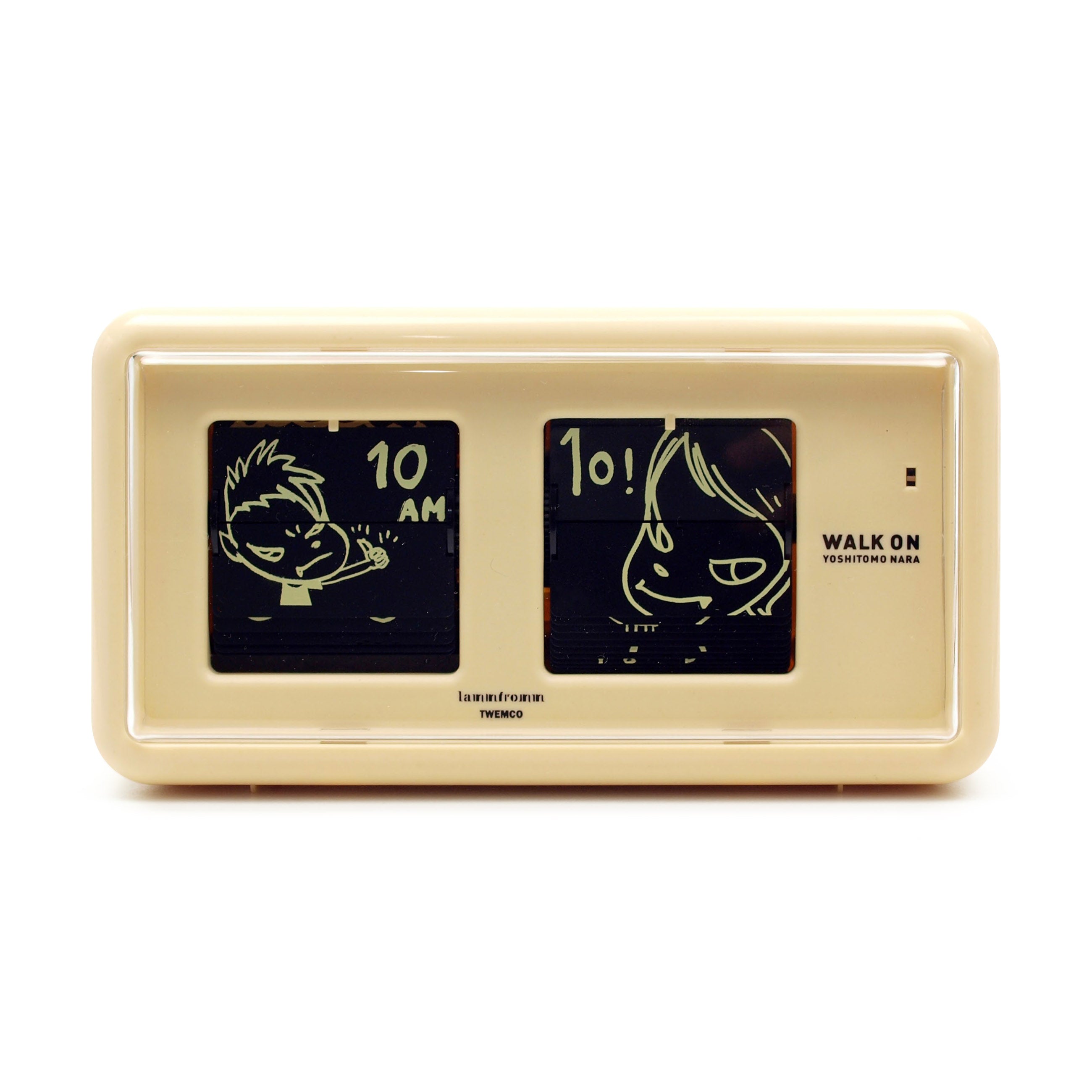 Yoshitomo Nara Beige Flip Clock with Original Illustrations