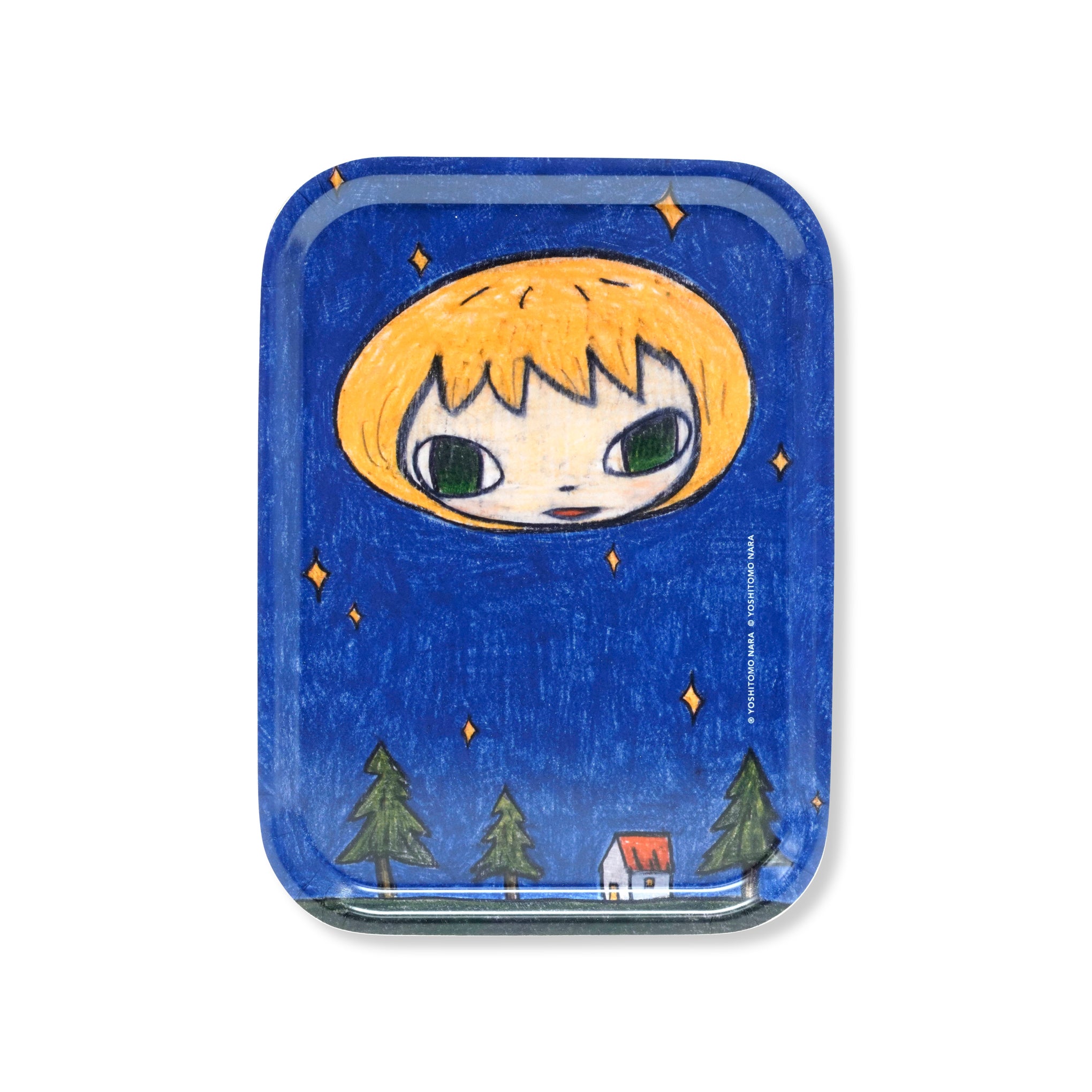 Yoshitomo Nara Art Tray - Blue Birch Wood Coffee Table Decor