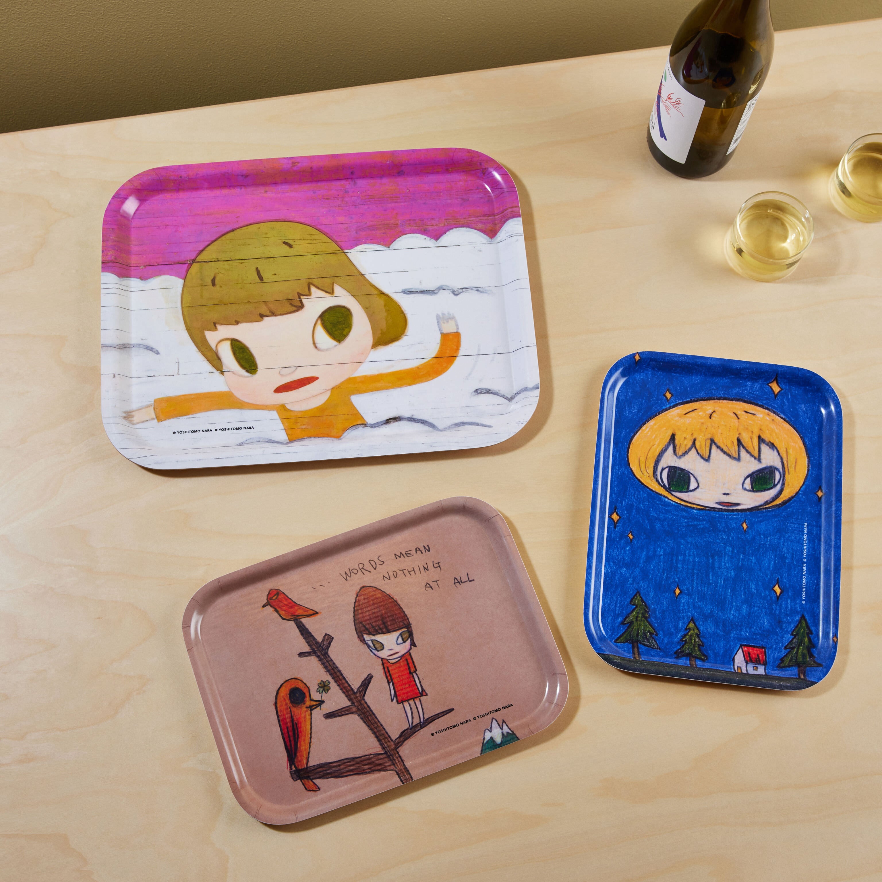 Yoshitomo Nara Art Tray - Birch Wood Coffee Table Decor