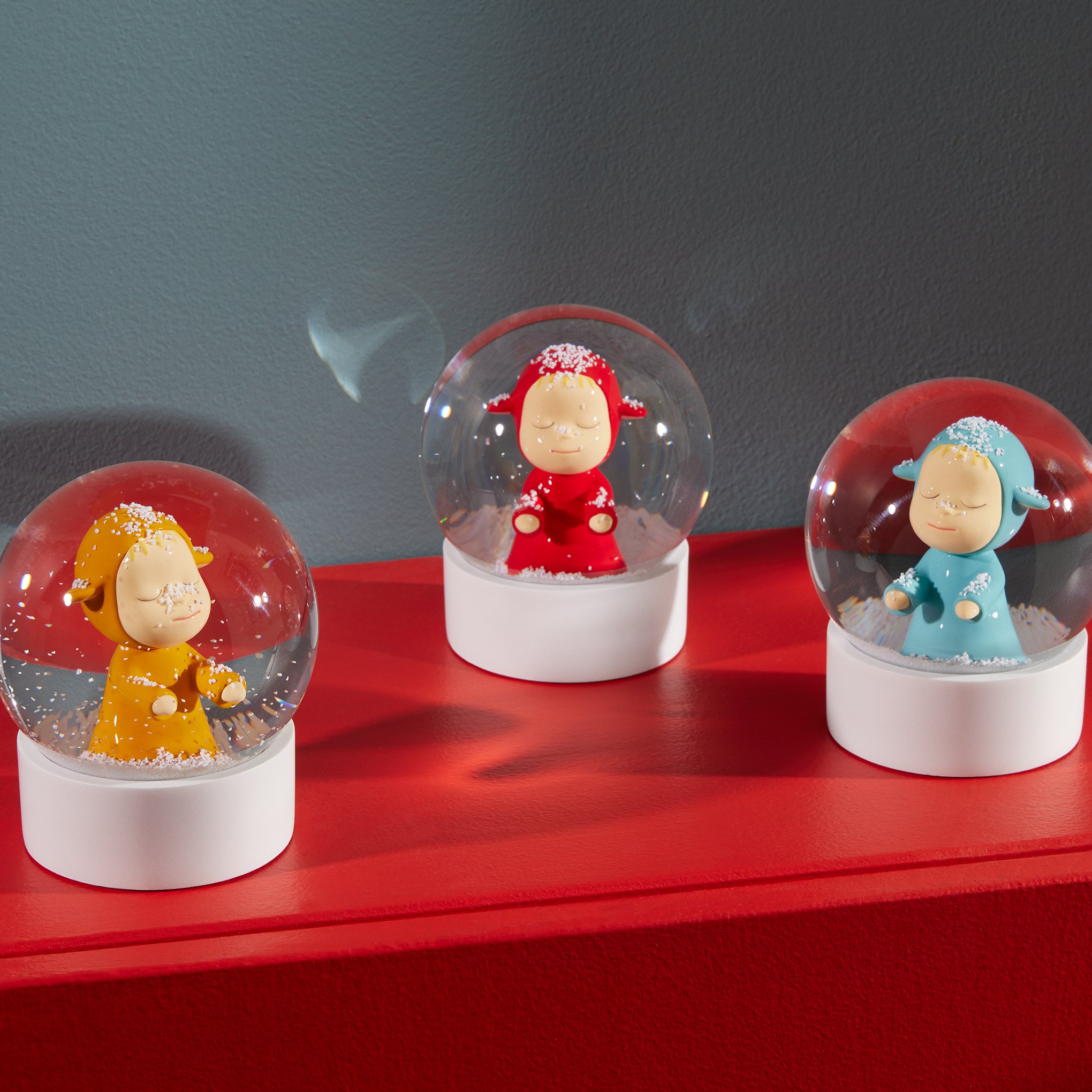 Yoshitomo Nara Little Wanderer Glass Snow Globe with Red Base