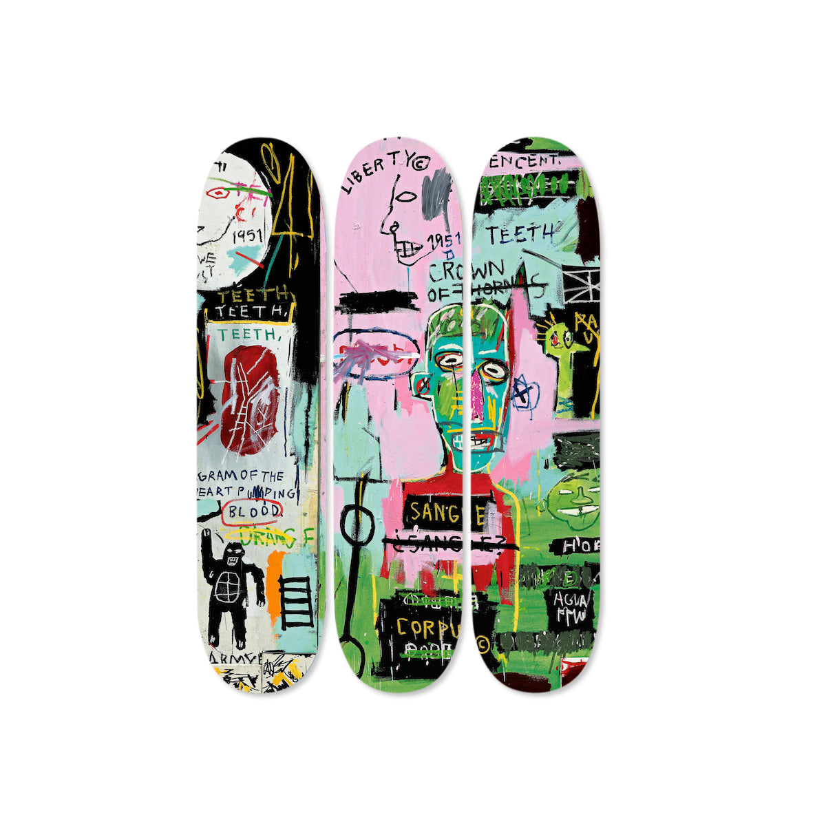 Jean-Michel Basquiat Skateboard Triptych Art Set - In Italian