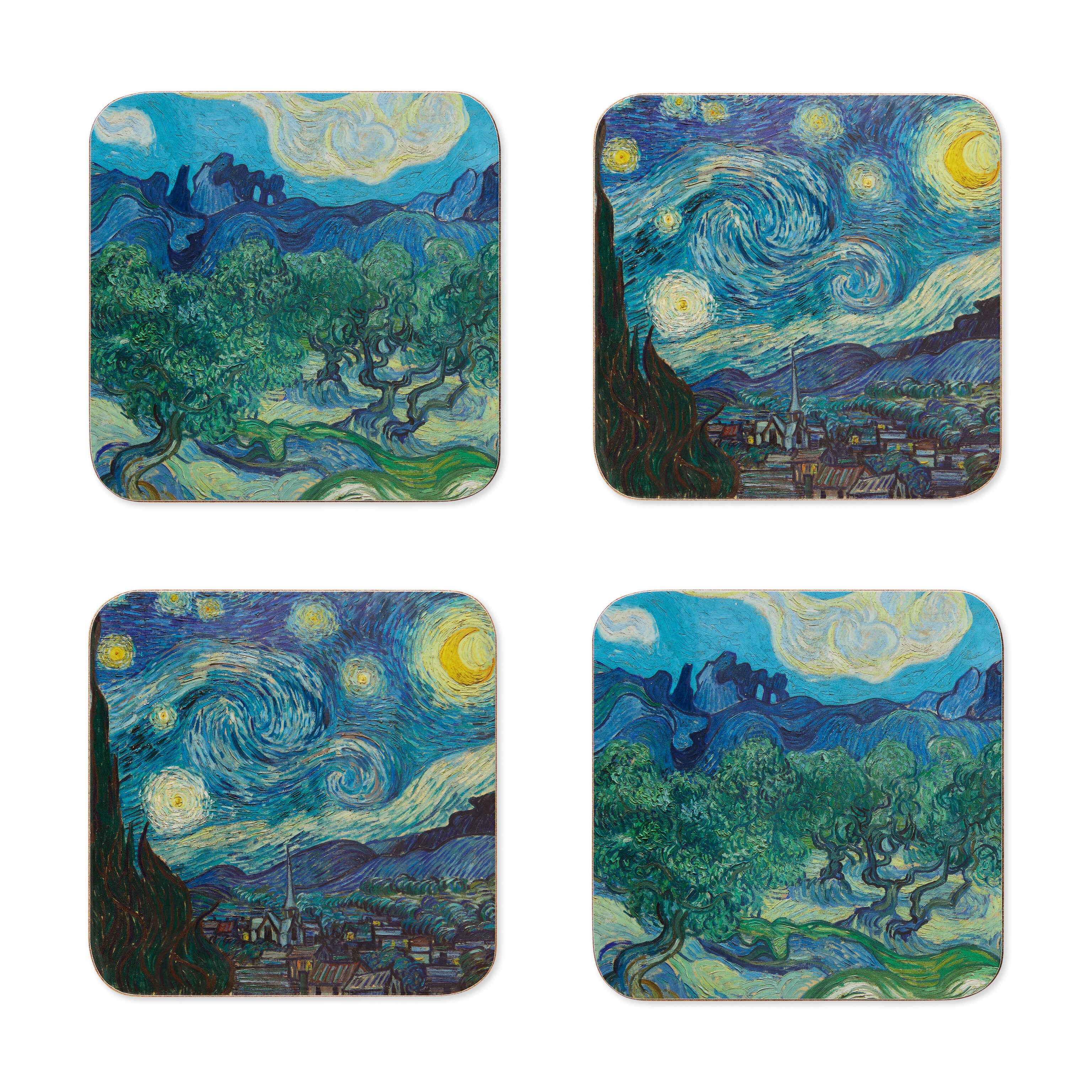 Vincent van Gogh Starry Night Coasters Set of 4 with Cork Back
