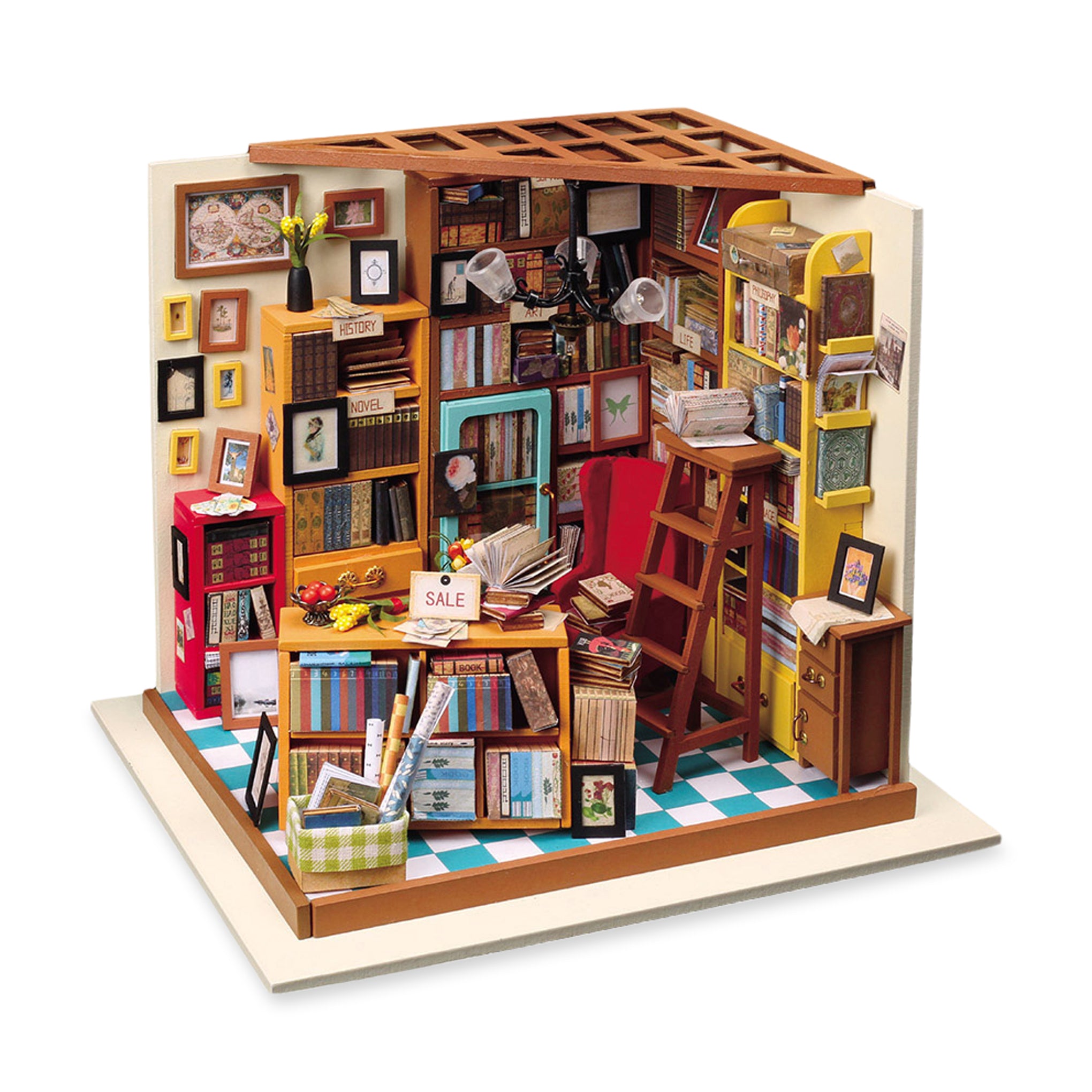 Rolife DIY Miniature Library House Kit with LED Lights