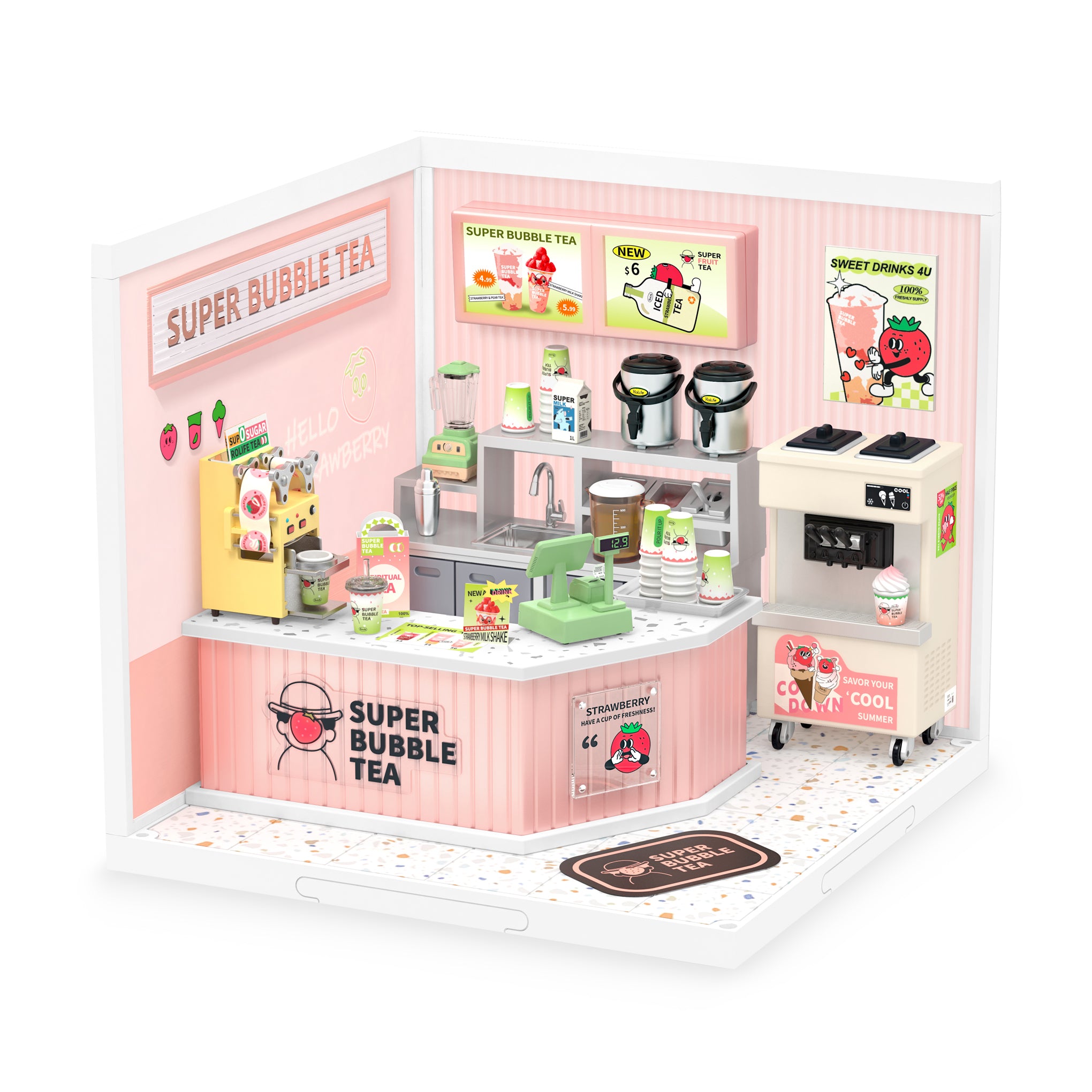Rolife Bubble Tea Shop DIY Model Kit with LED Lights