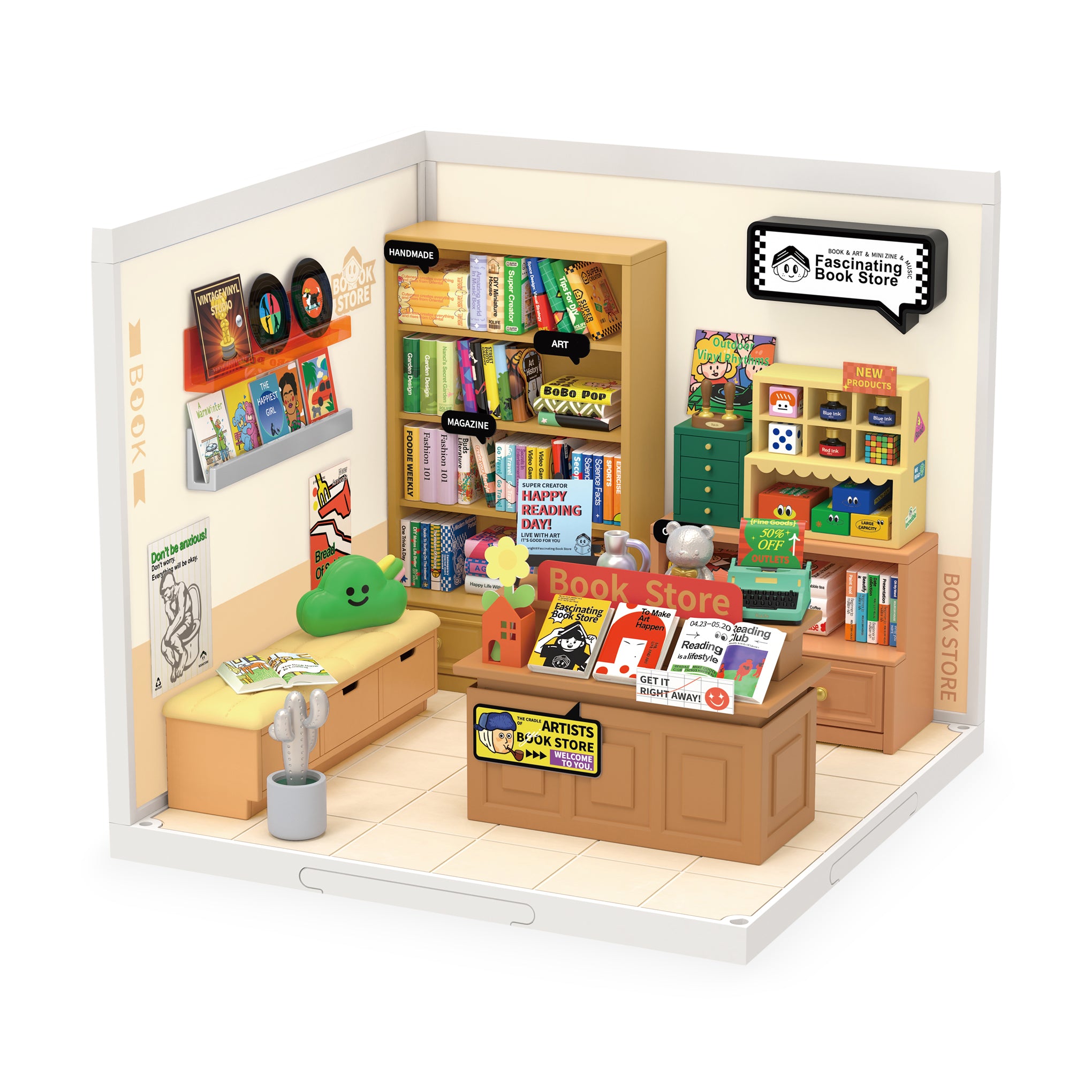 Rolife DIY Bookstore Model Kit with LED Lights for Adults & Kids