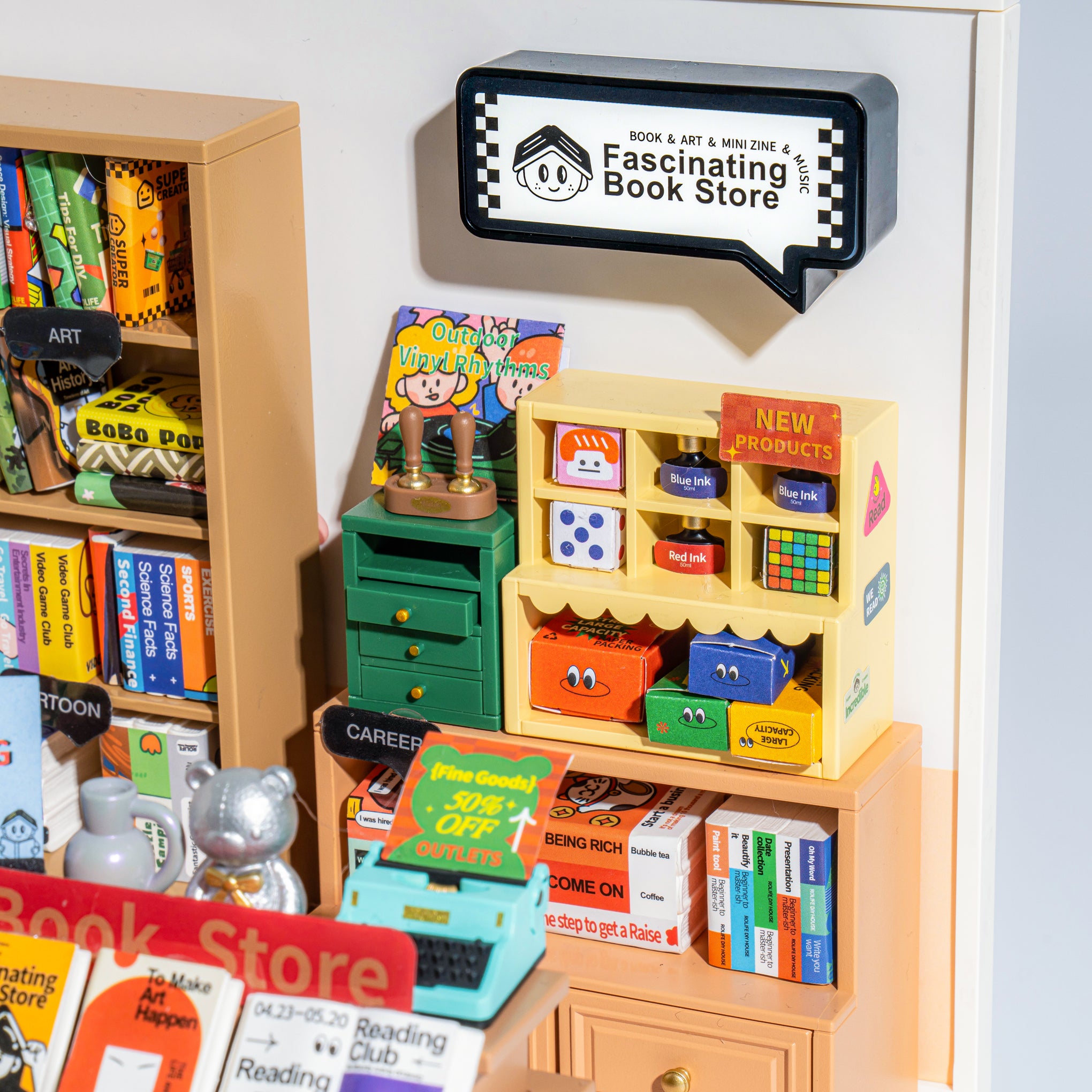 Rolife DIY Bookstore Model Kit with LED Lights for Adults & Kids