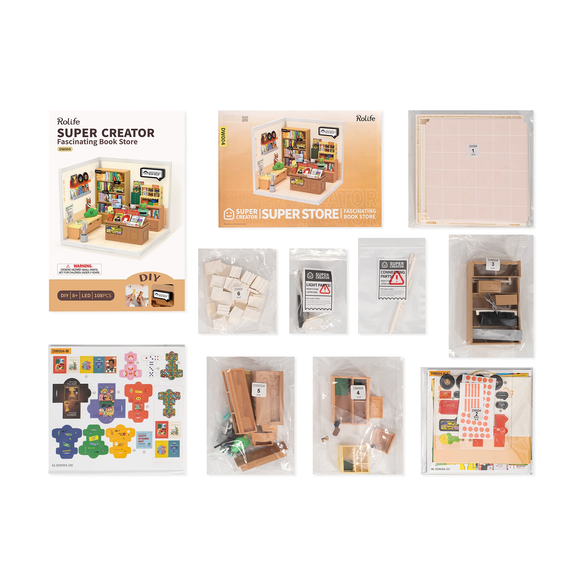 Rolife DIY Bookstore Model Kit with LED Lights for Adults & Kids