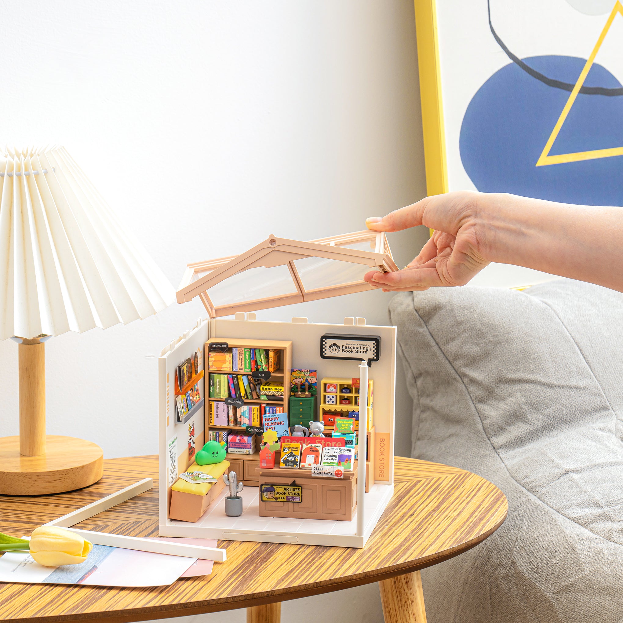 Rolife DIY Bookstore Model Kit with LED Lights for Adults & Kids