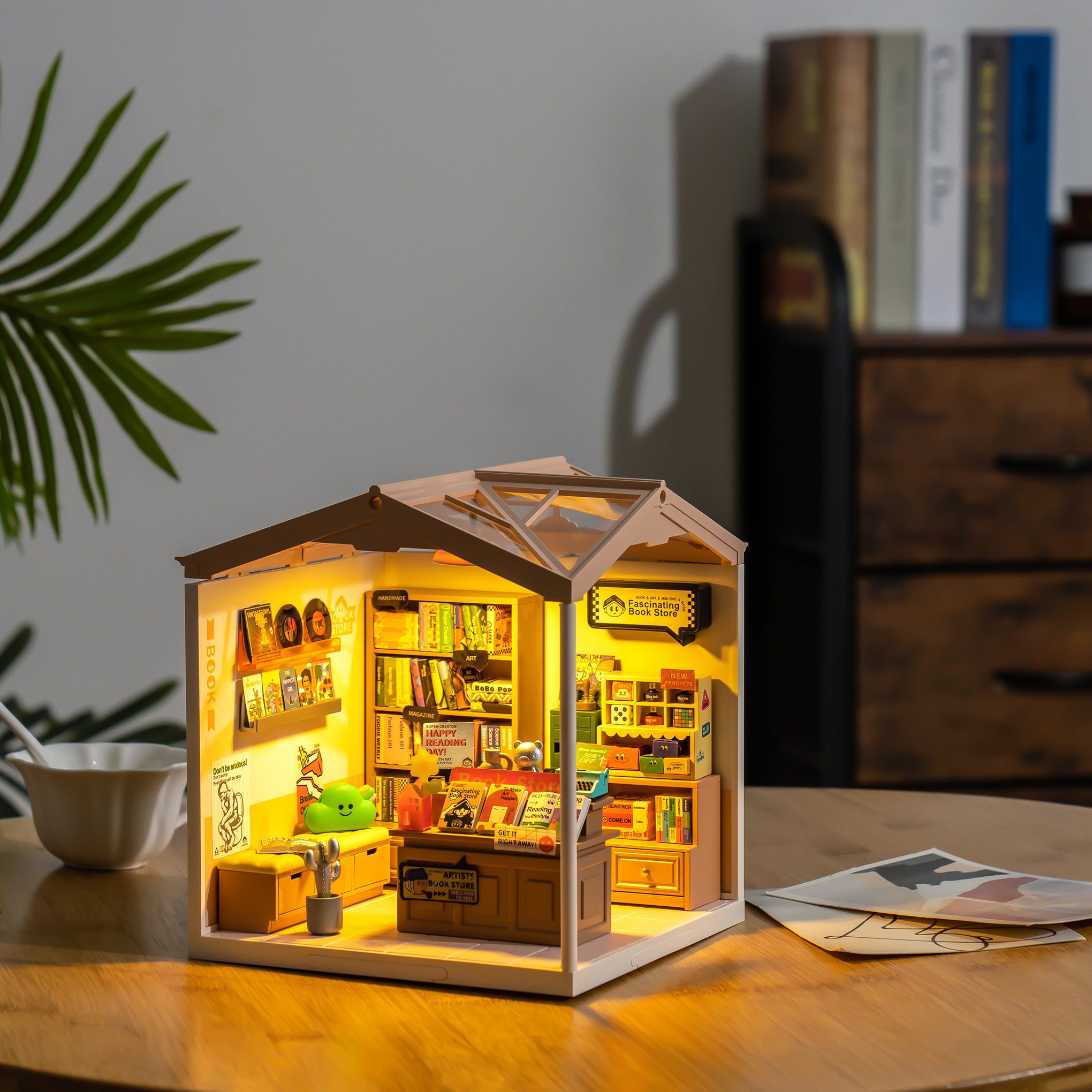 Rolife DIY Bookstore Model Kit with LED Lights for Adults & Kids