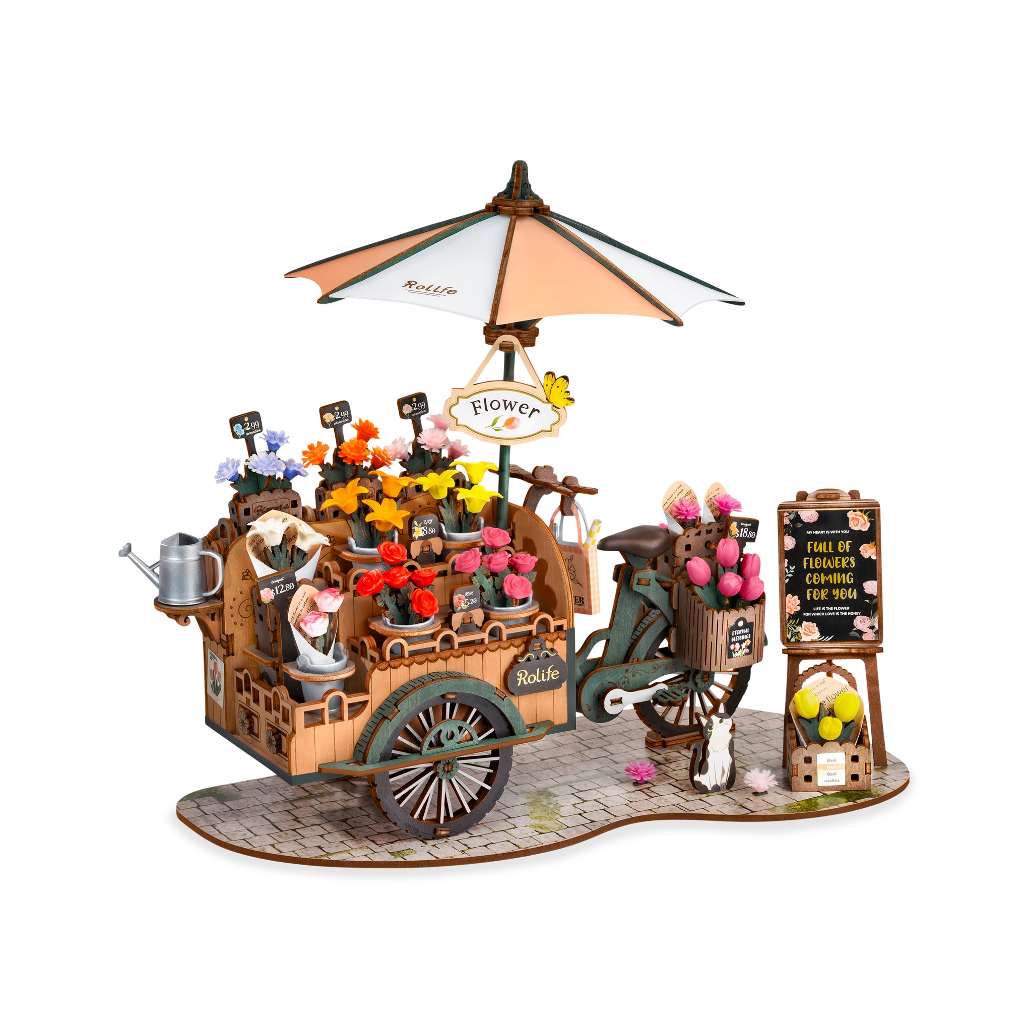 Rolife DIY Blossom Cart 3D Wooden Puzzle Kit for Adults