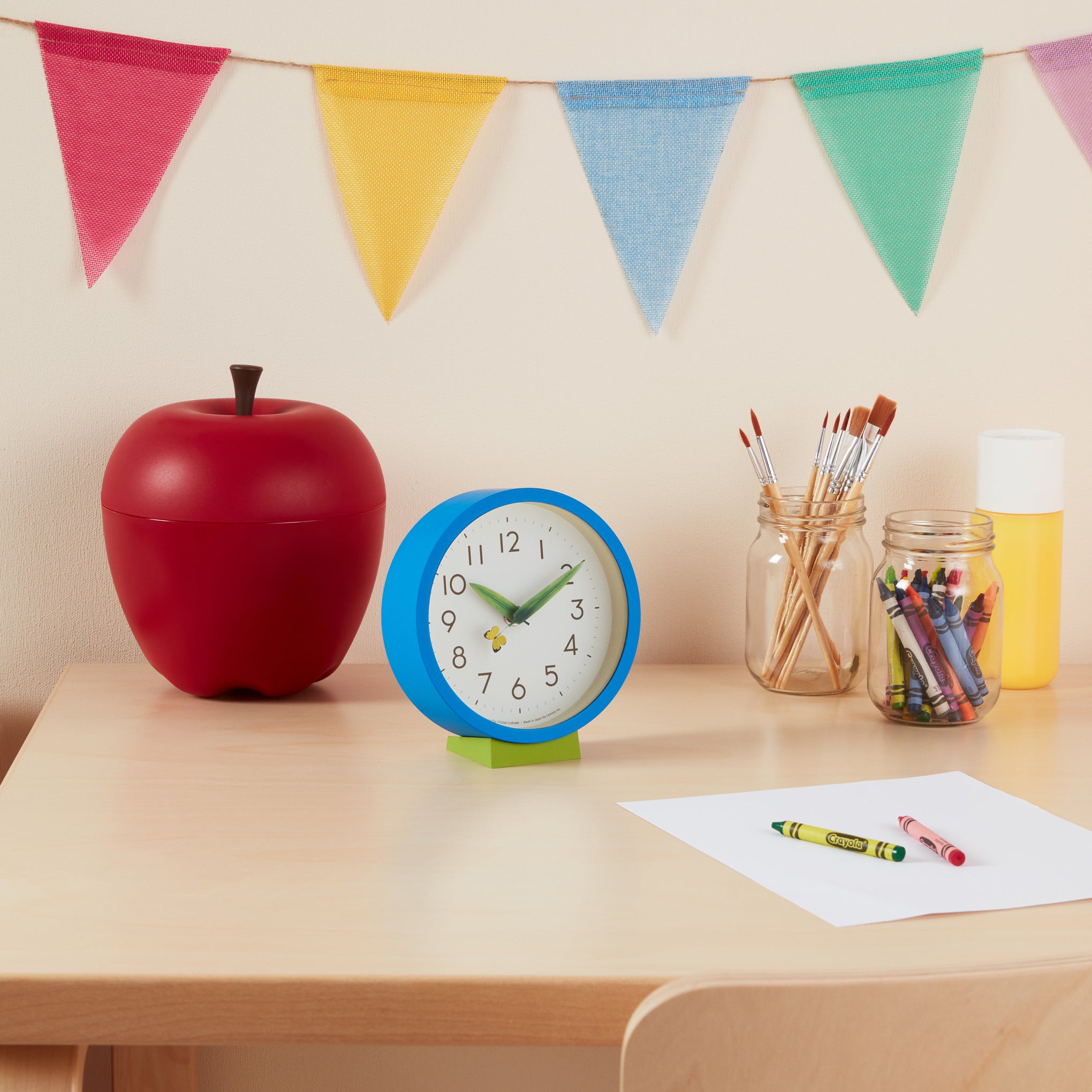 Perch Desk Clock with Butterfly - Silent Movement Blue