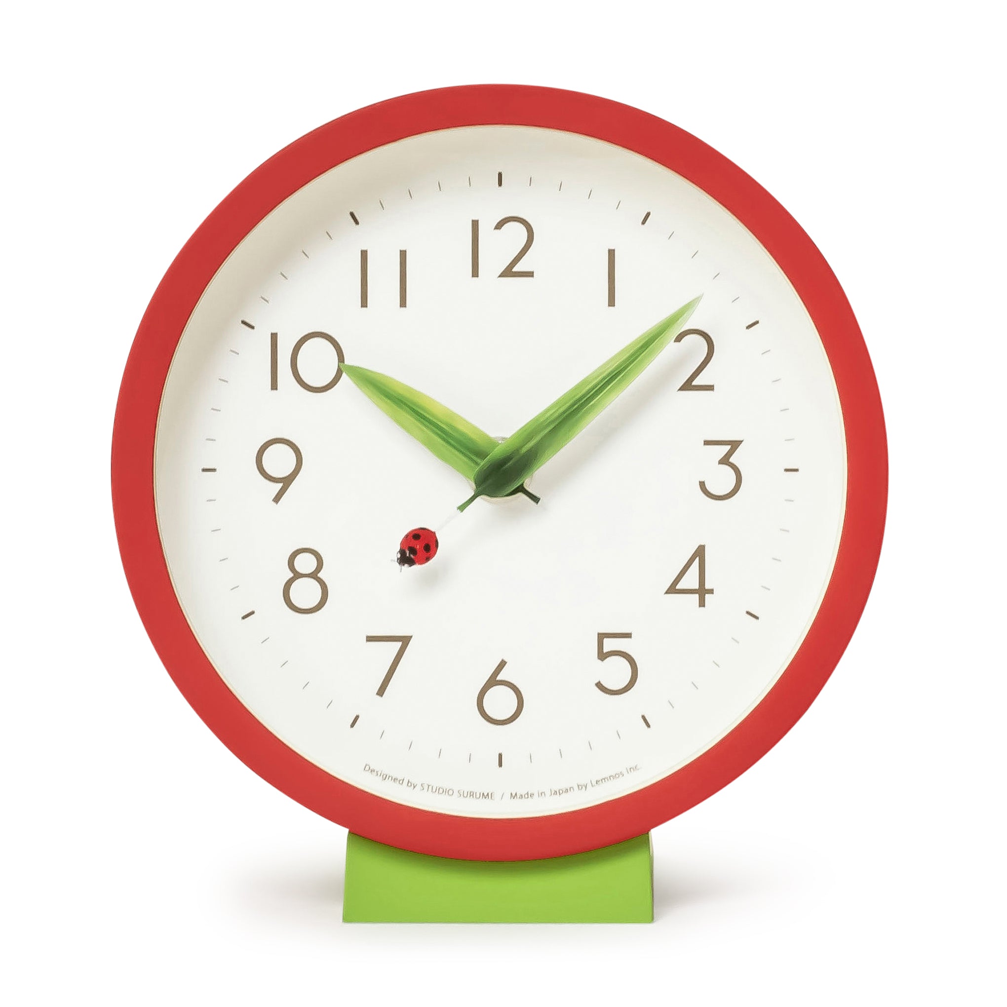 Perch Desk Clock with Ladybug - Silent Red Leaf Design