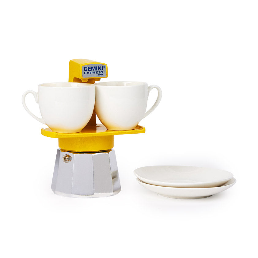 Gemini Stovetop Espresso Maker with Cups - Yellow
