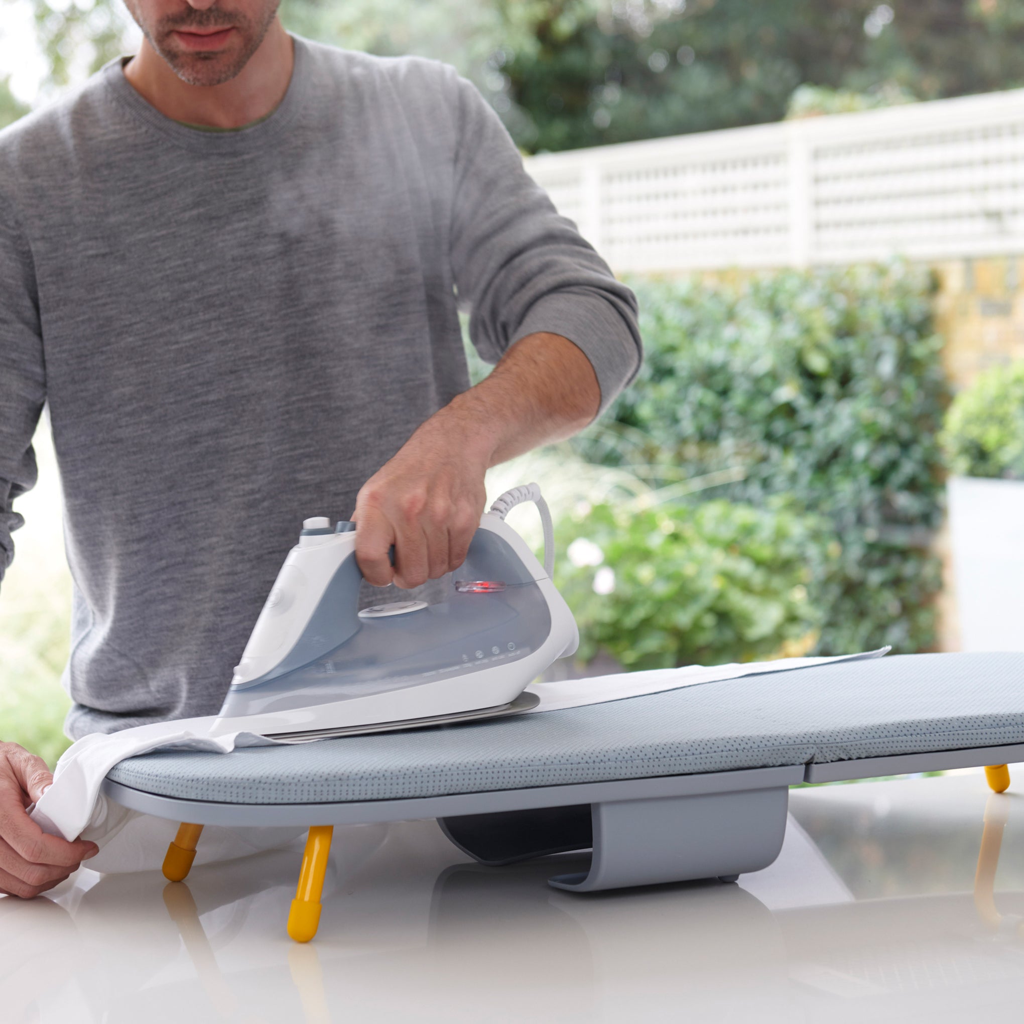 Compact Folding Ironing Board with Storage - Space-Saving Gray