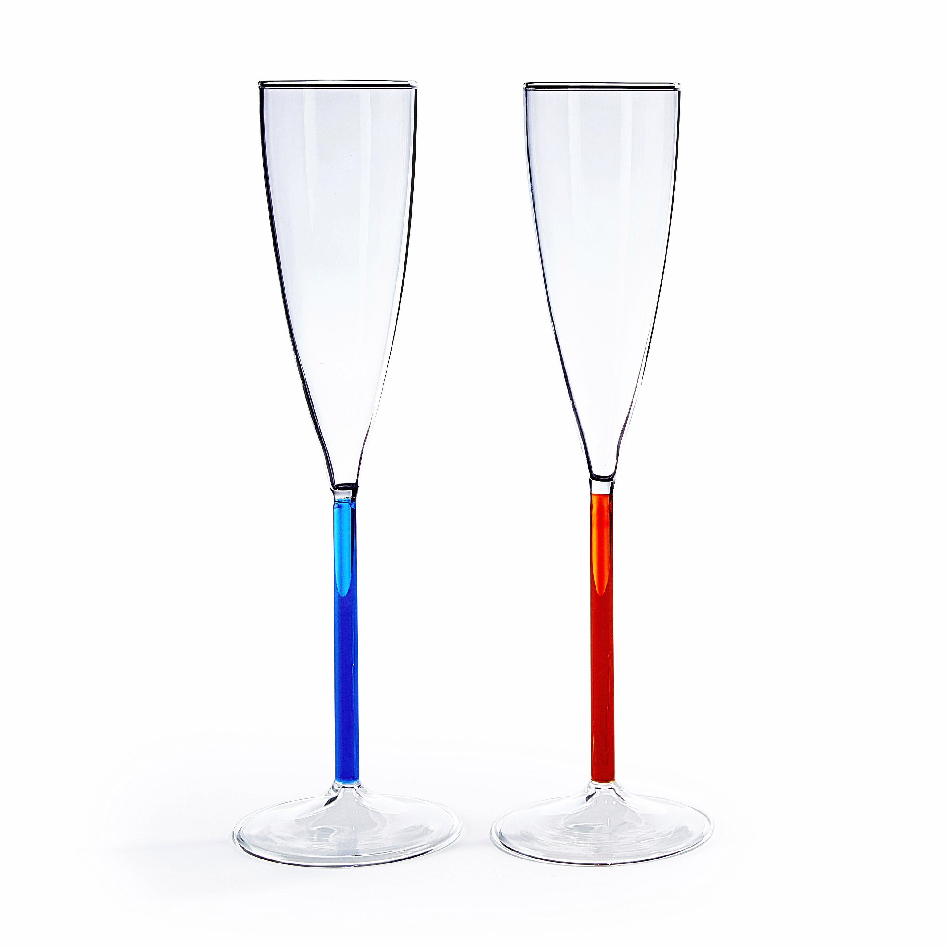 MoMA Handmade Borosilicate Champagne Glasses Set - Blue & Red Orange
