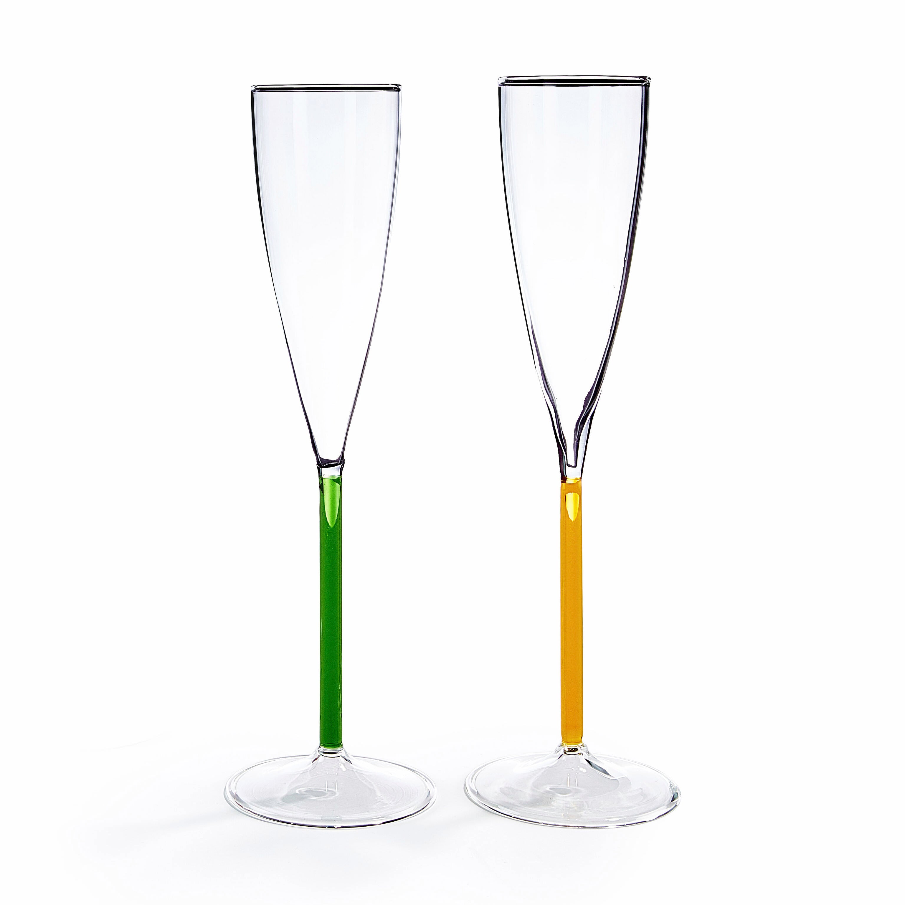 MoMA Handmade Green & Yellow Champagne Glasses Set - Borosilicate Glass