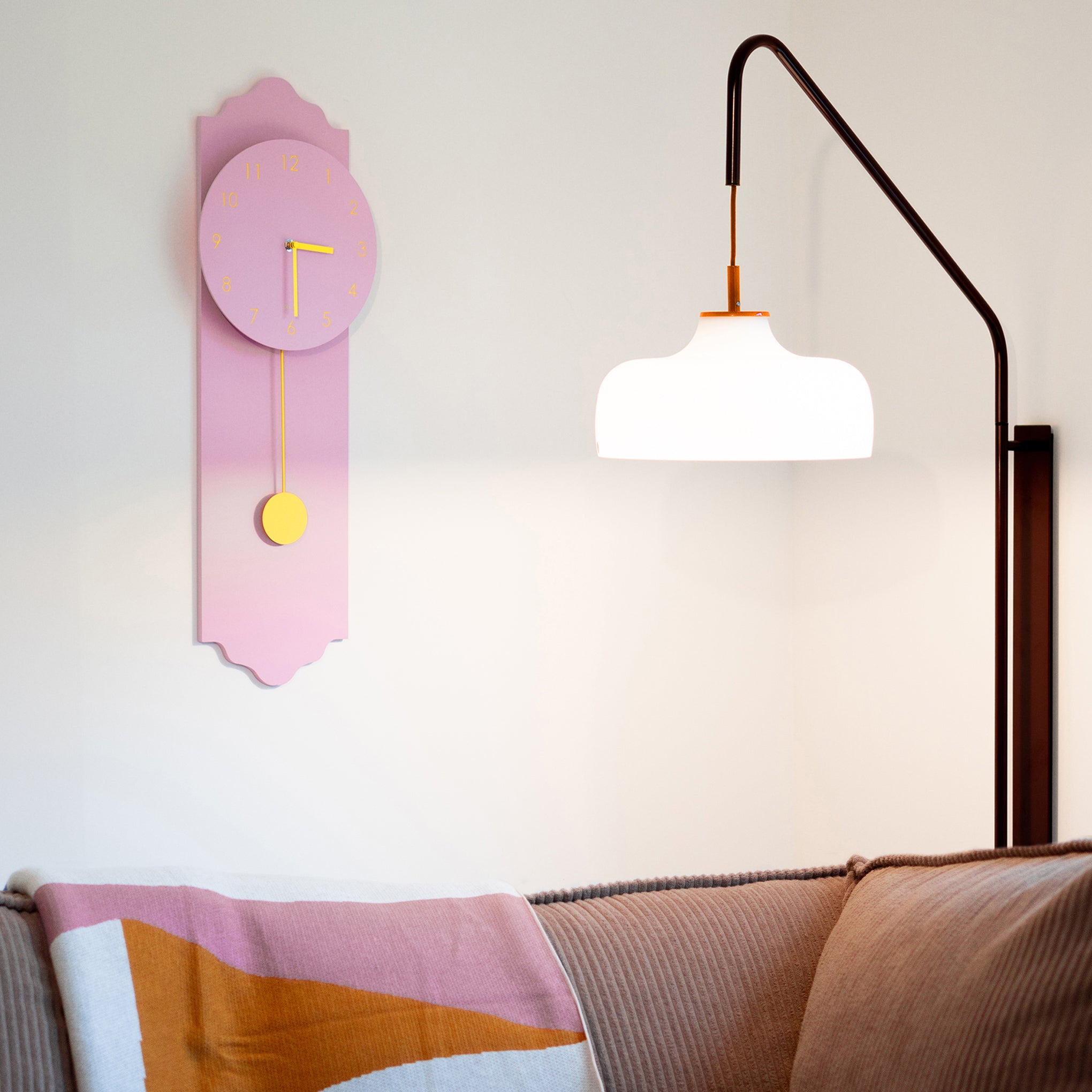 Modern Pendulum Wall Clock - Minimalist Pink & Yellow Design