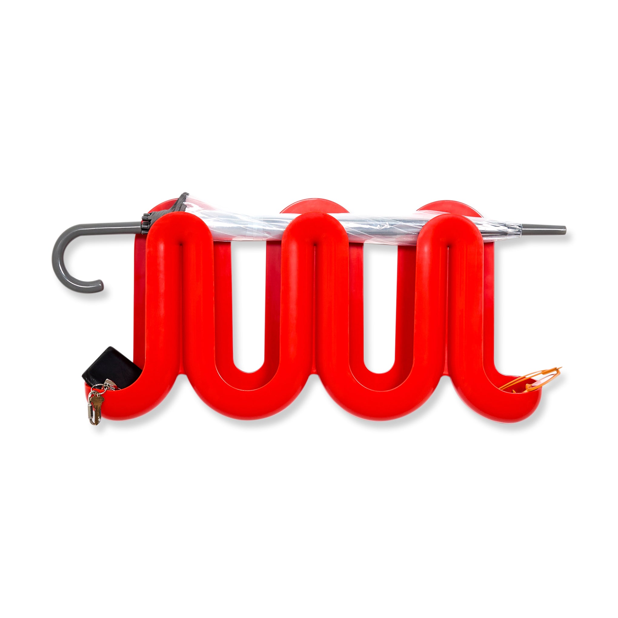 Modern Wall Coat Rack with Shelf - Swell Organizer in Red