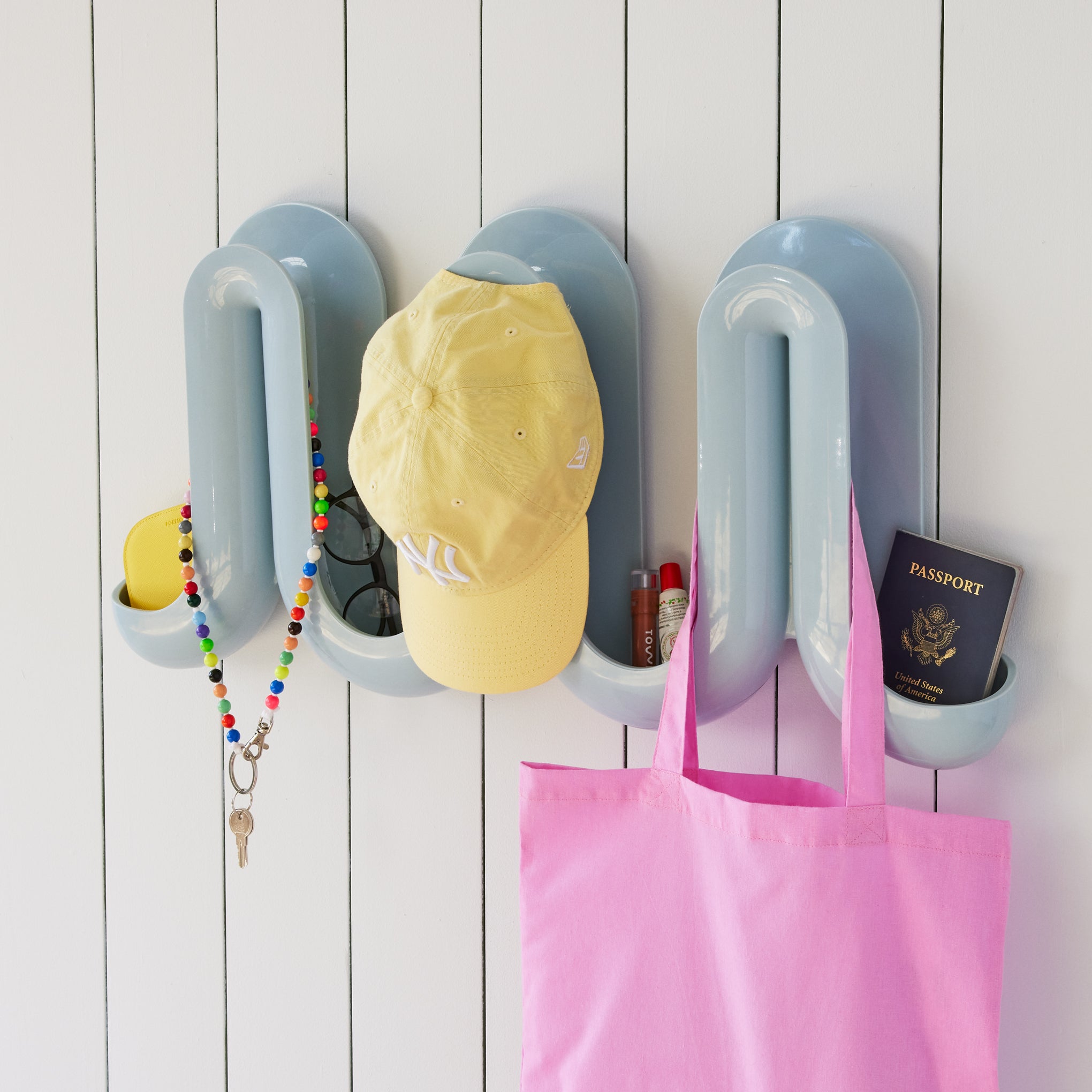 Modern Wall Coat Rack with Shelf - Swell Organizer in Red
