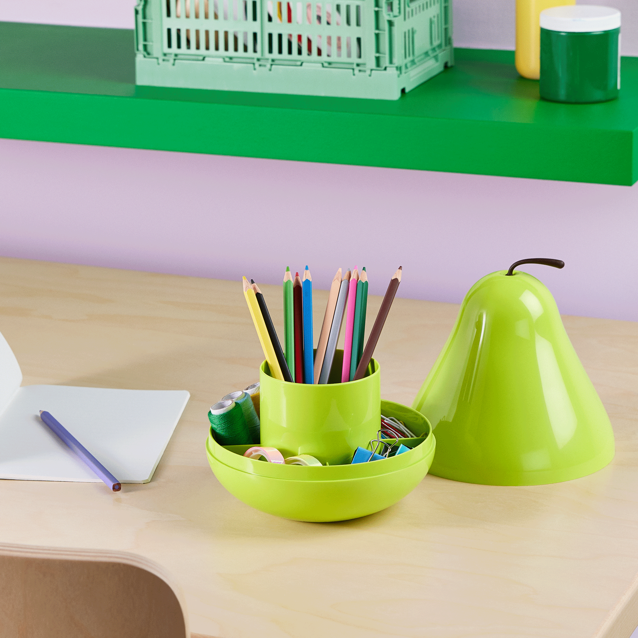 Pear Pod Green Desktop Organizer & Snack Holder – Multifunctional ABS & Rubber Storage