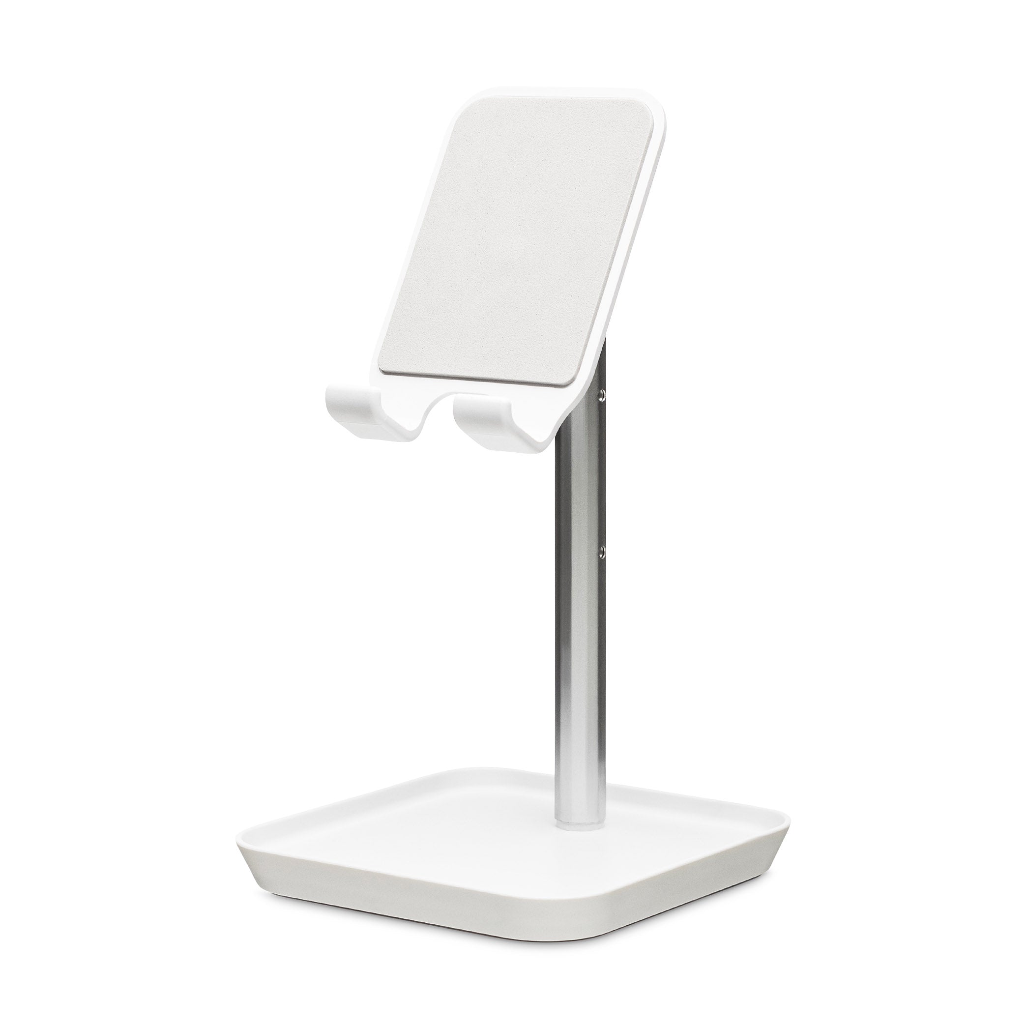 Adjustable Phone Stand with Tray - White Ergonomic Holder for Desk & Table