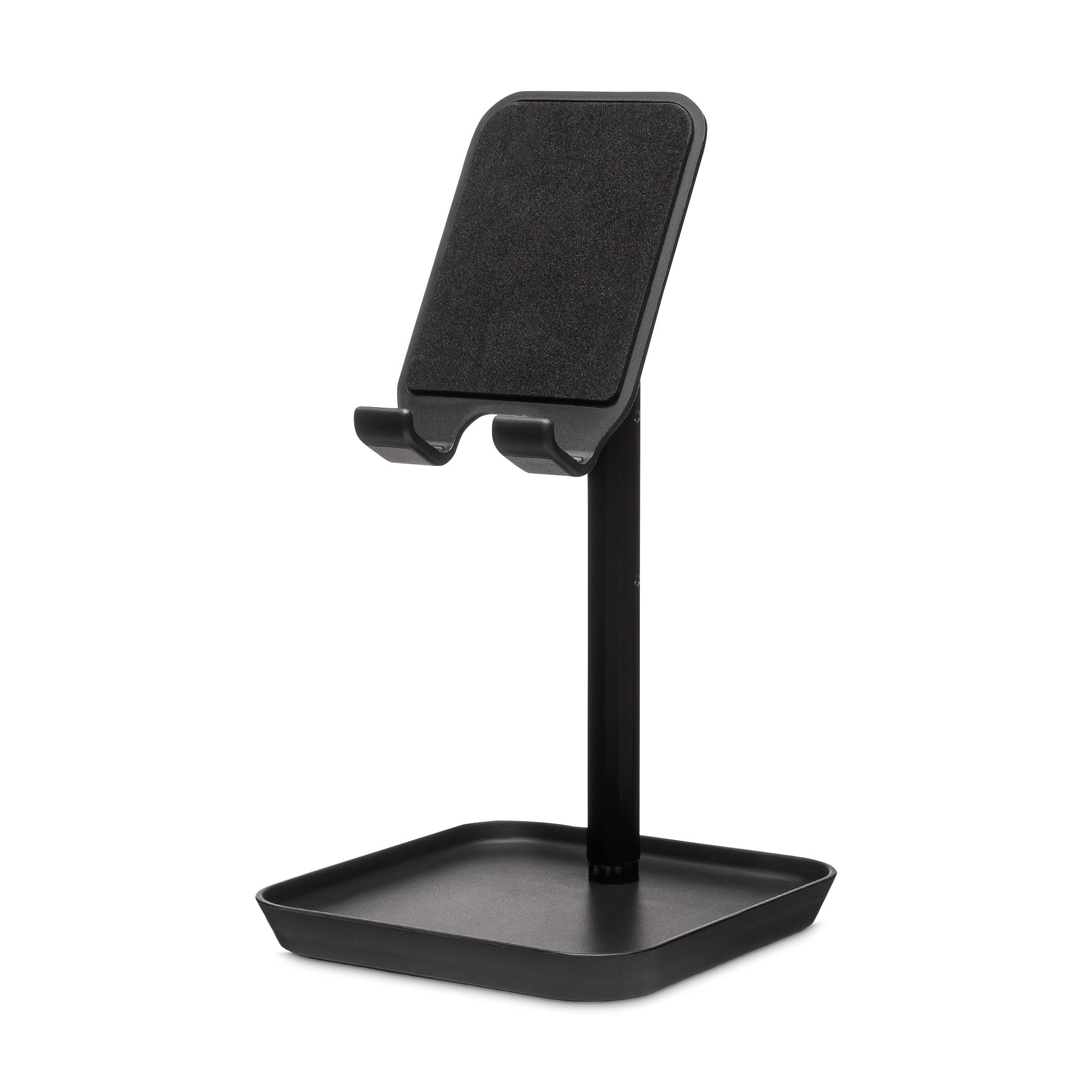 Adjustable Phone Stand with Tray - Black Ergonomic Holder for Desk & Table