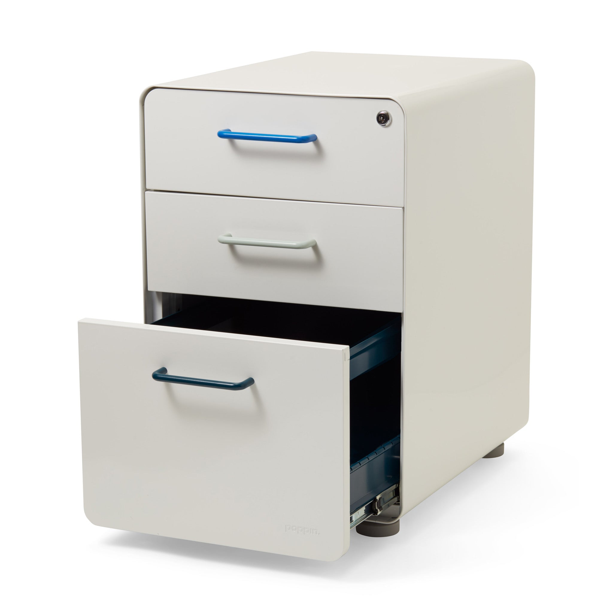 Poppin Blue 3-Drawer File Cabinet with Lock & Adjustable Dividers
