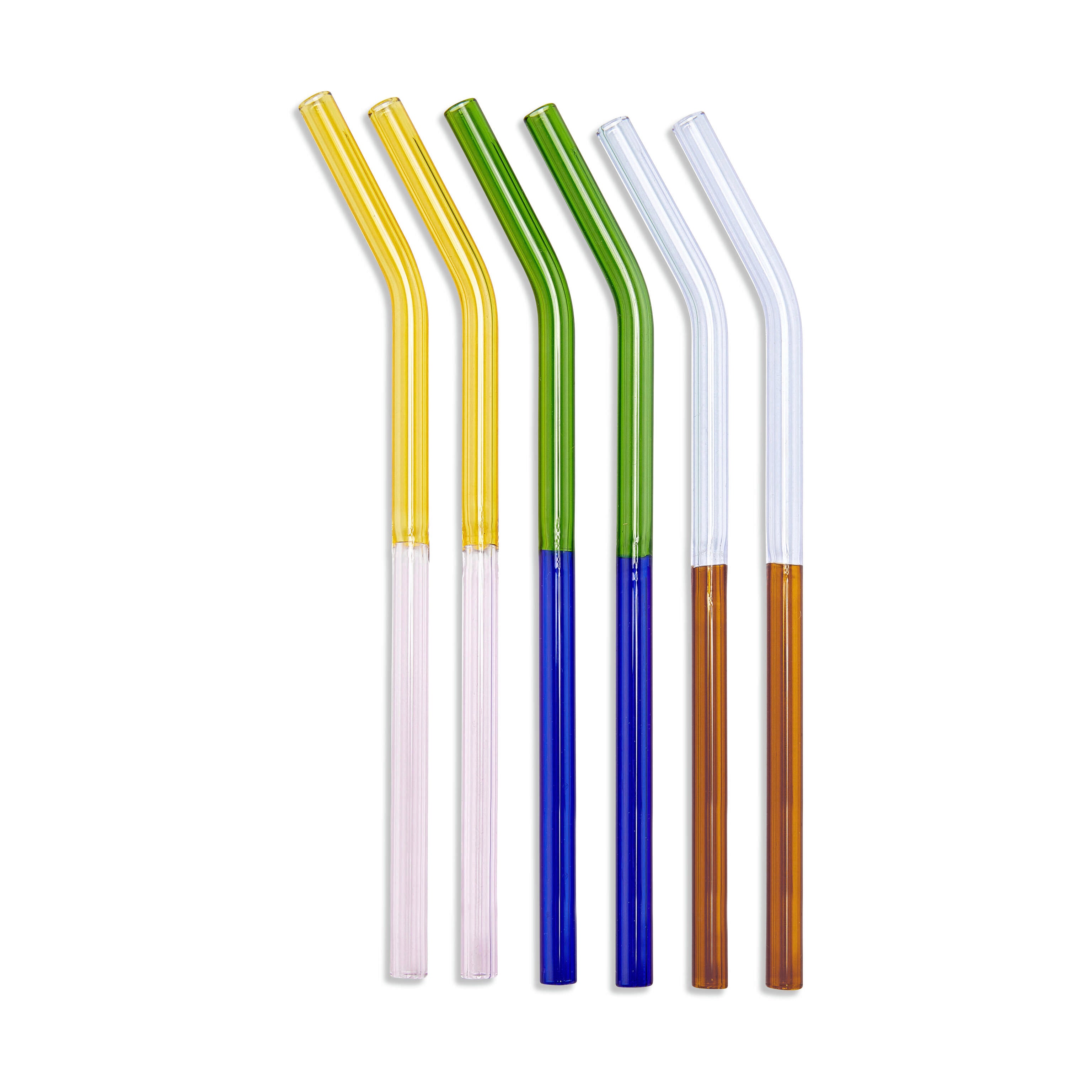 MoMA Colorful Borosilicate Glass Straws - Set of 6 with Brush