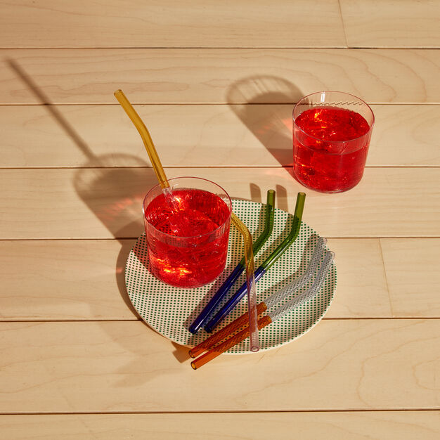 MoMA Colorful Borosilicate Glass Straws - Set of 6 with Brush