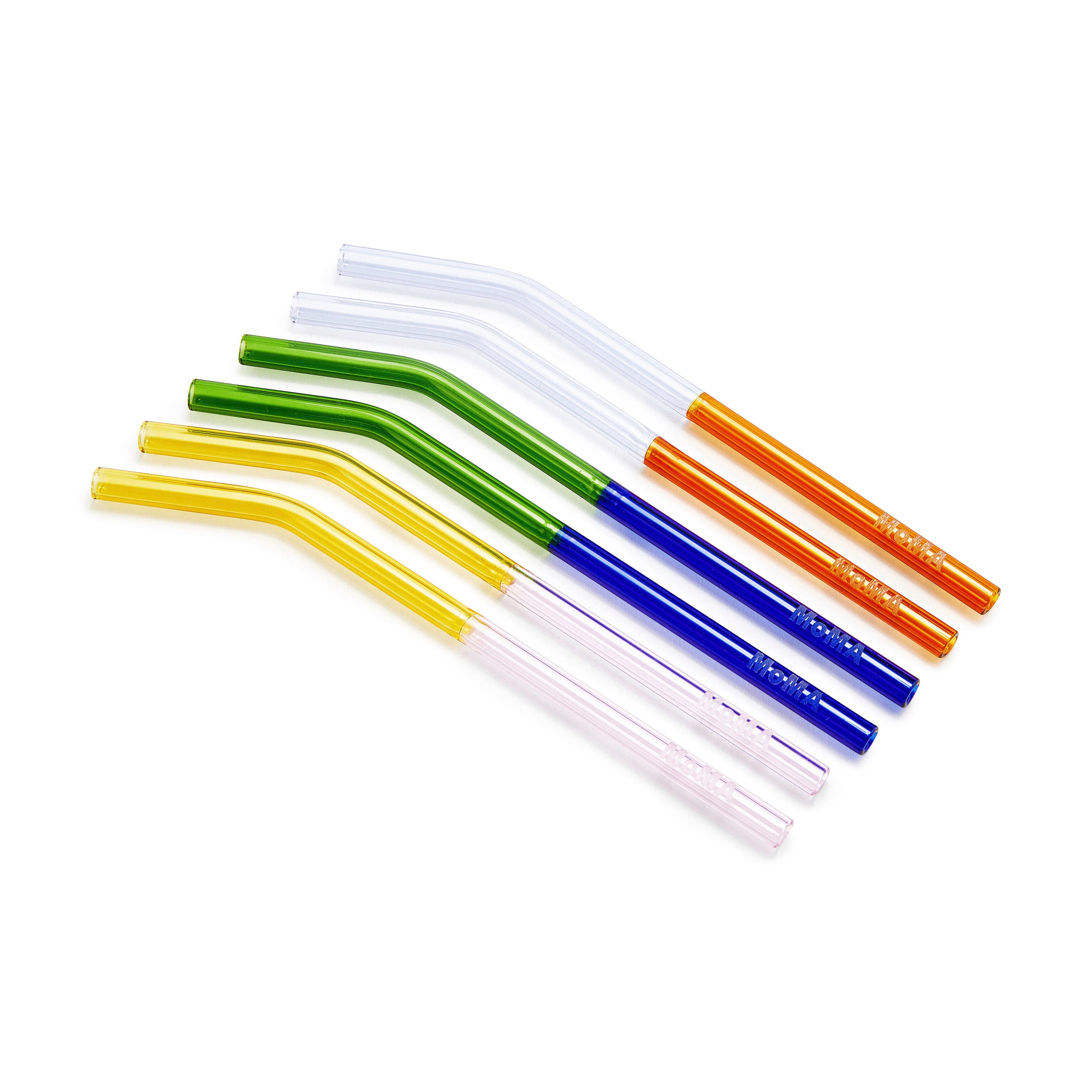 MoMA Colorful Borosilicate Glass Straws - Set of 6 with Brush