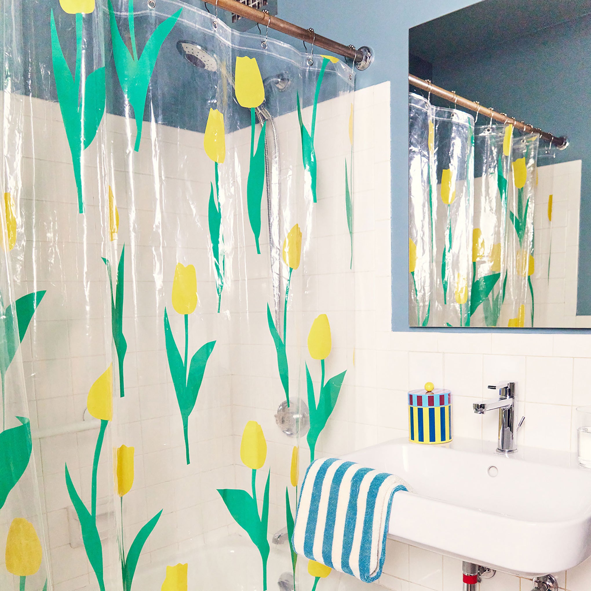 Dusen Dusen Yellow Tulip PEVA Shower Curtain 72x72"