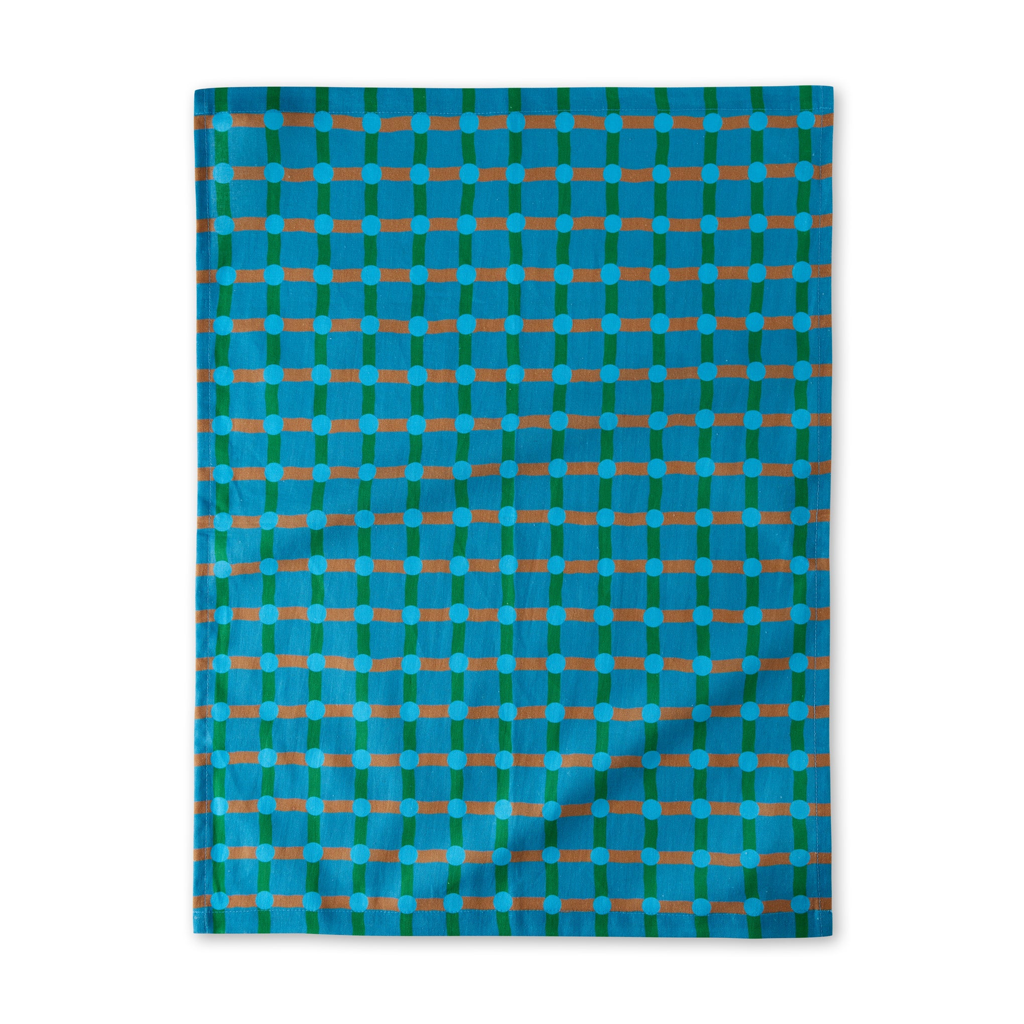Dot Check Linen Cotton Tea Towel - Blue Green Kitchen Towel
