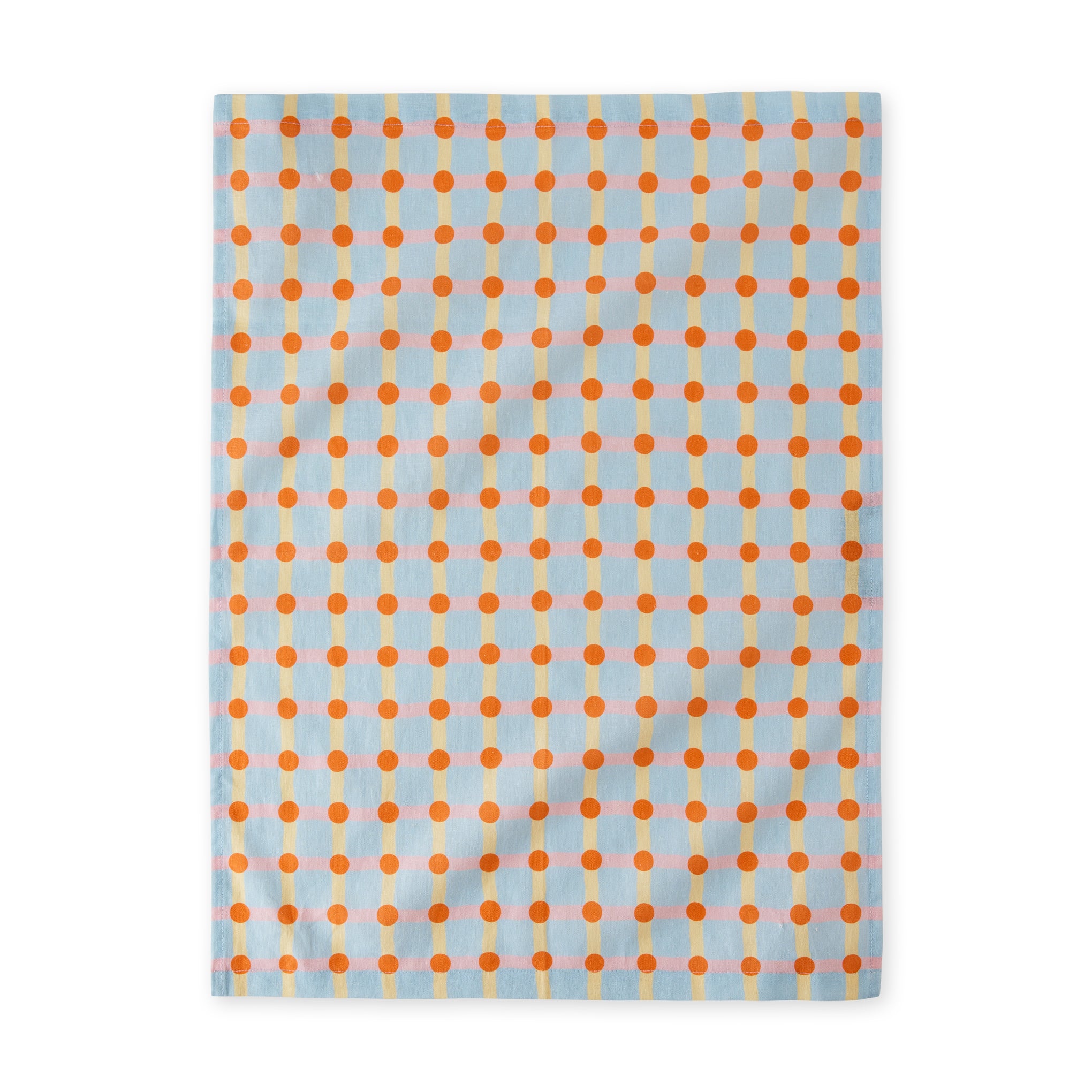 Dot Check Linen Cotton Tea Towel - Light Blue & Pink Kitchen Towel