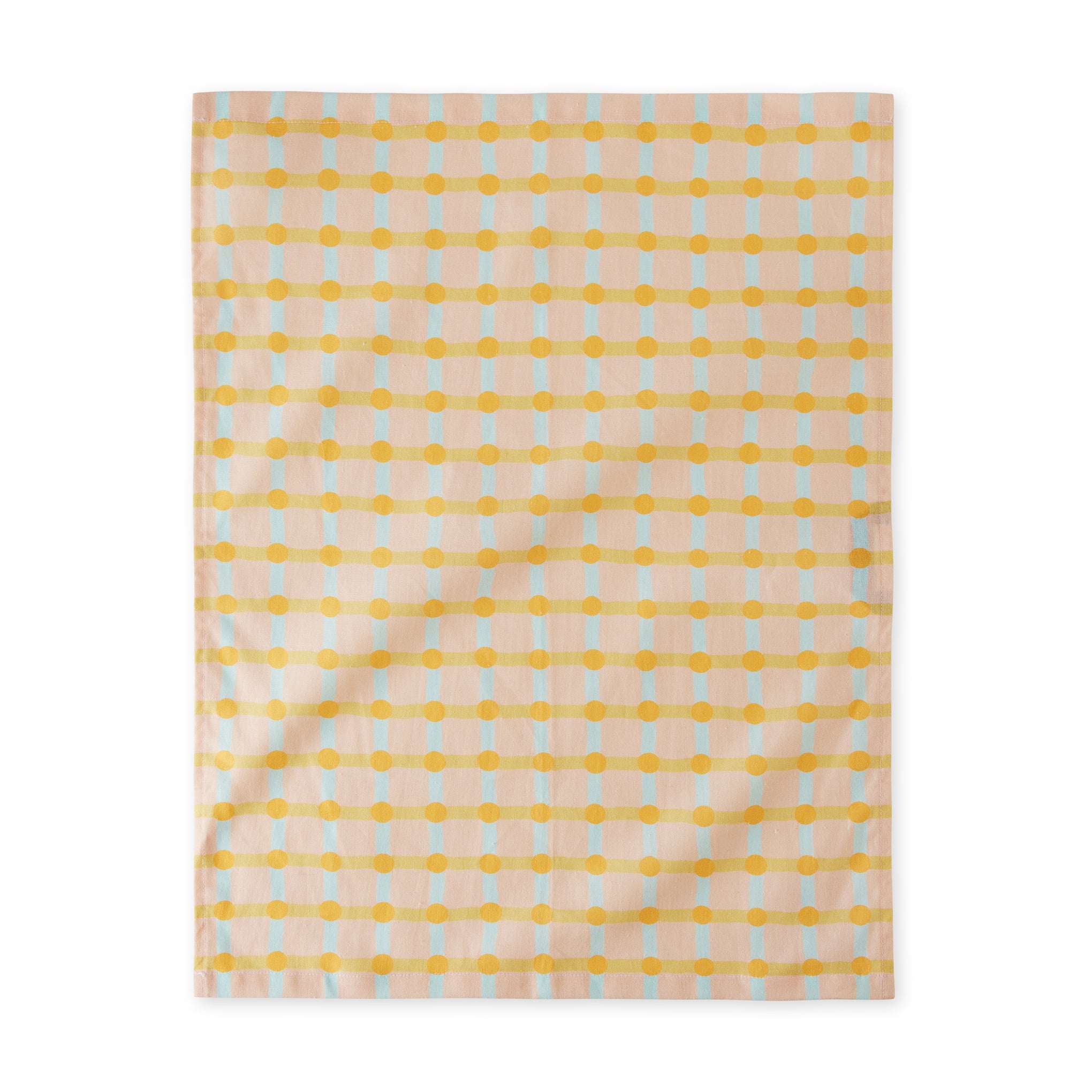 Dot Check Linen Cotton Tea Towel - Peach Gold Kitchen Towel