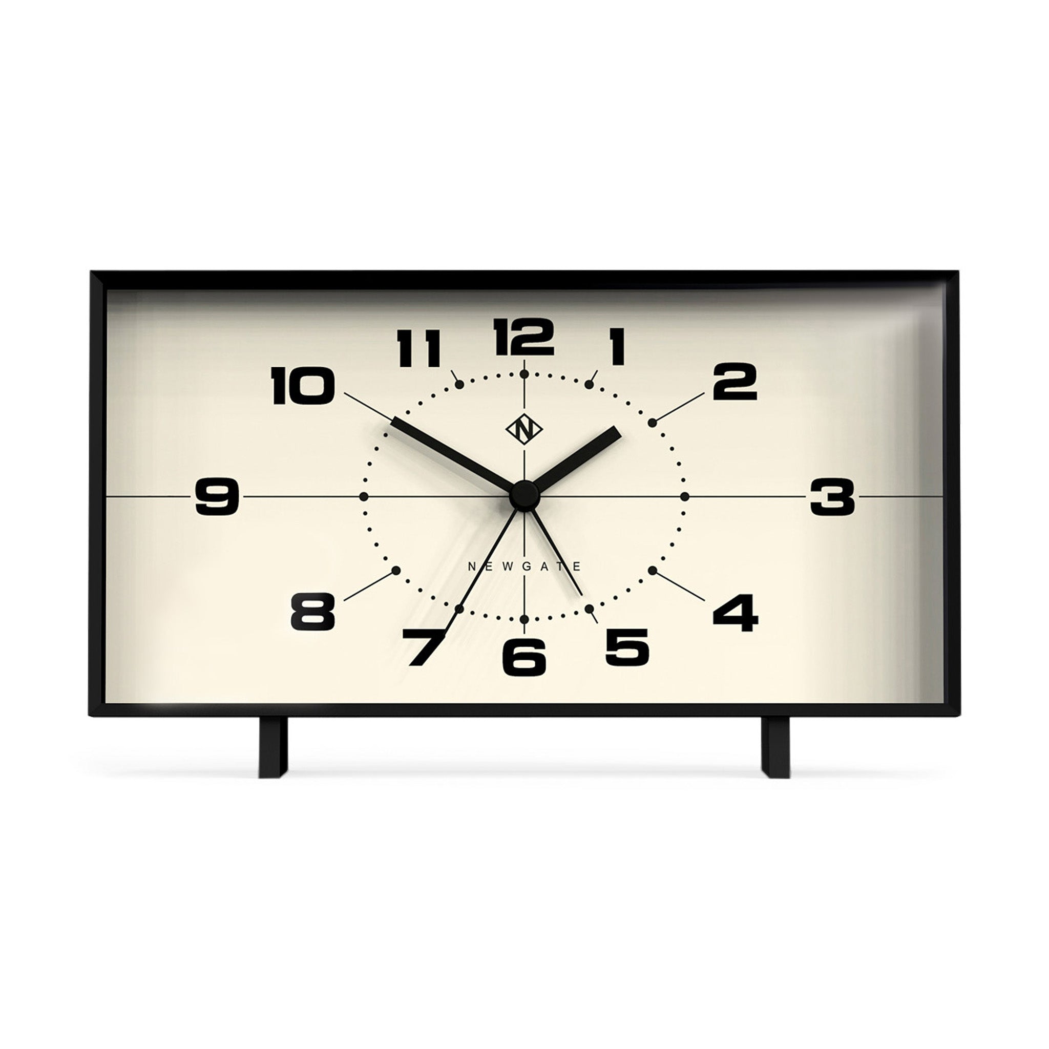 Mid-Century Wideboy Alarm Clock - Silent Sweep, Matte Black/White