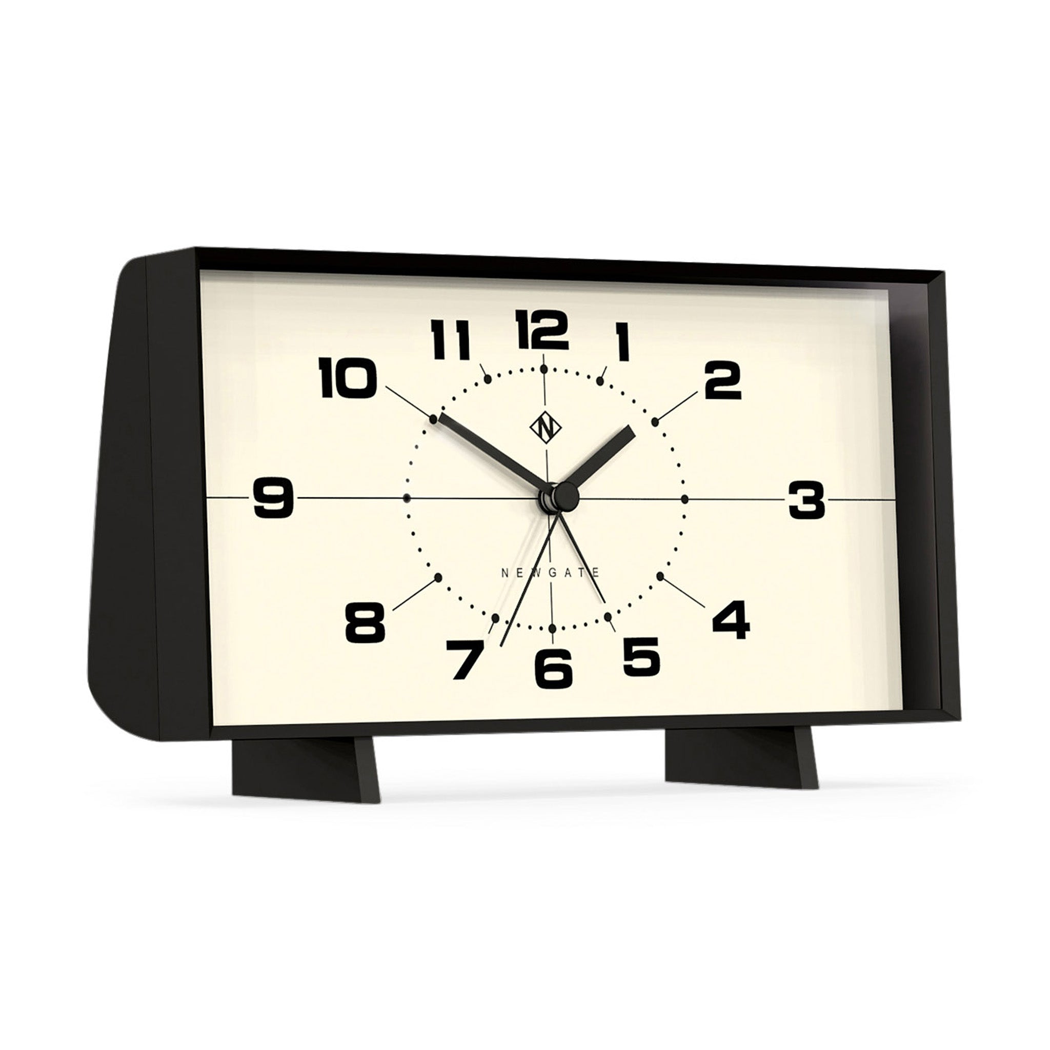 Mid-Century Wideboy Alarm Clock - Silent Sweep, Matte Black/White