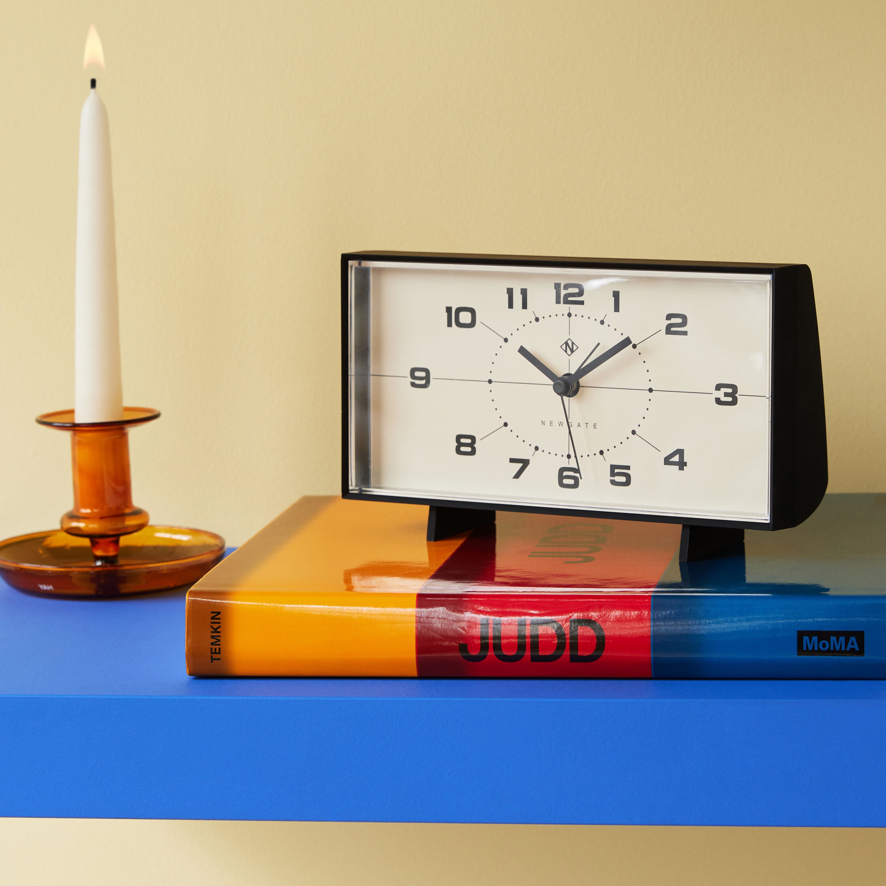 Mid-Century Wideboy Alarm Clock - Silent Sweep, Matte Black/White