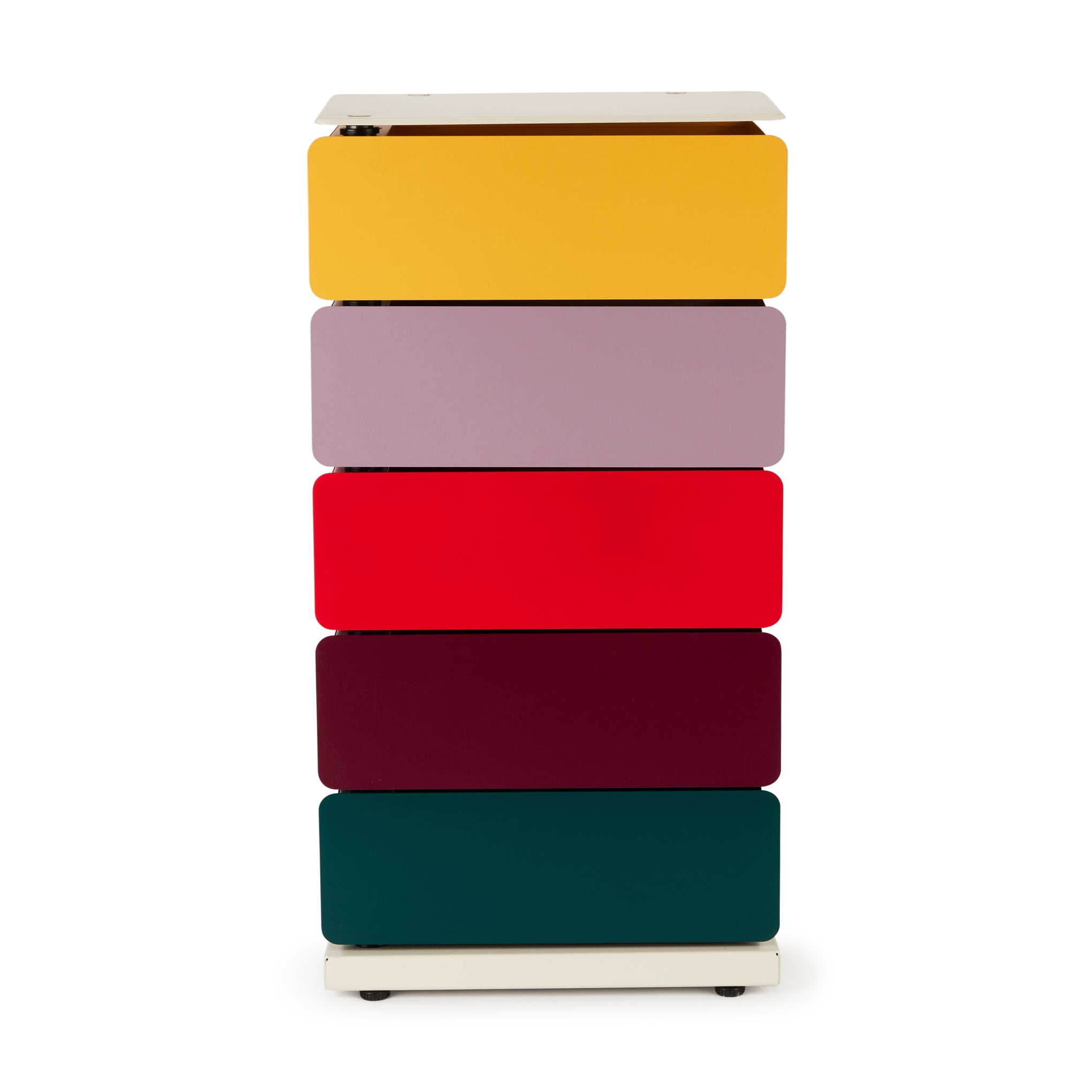 Modern Pivot Cabinet with 5 Drawers - Space-Saving Storage in Yellow, Red, or Green