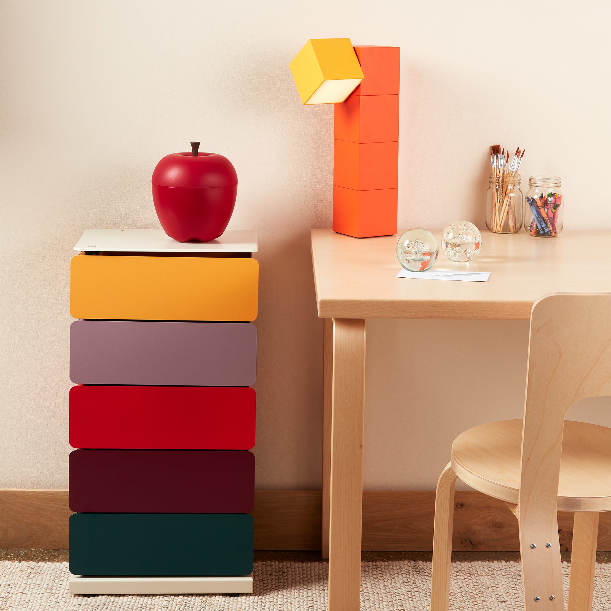Modern Pivot Cabinet with 5 Drawers - Space-Saving Storage in Yellow, Red, or Green