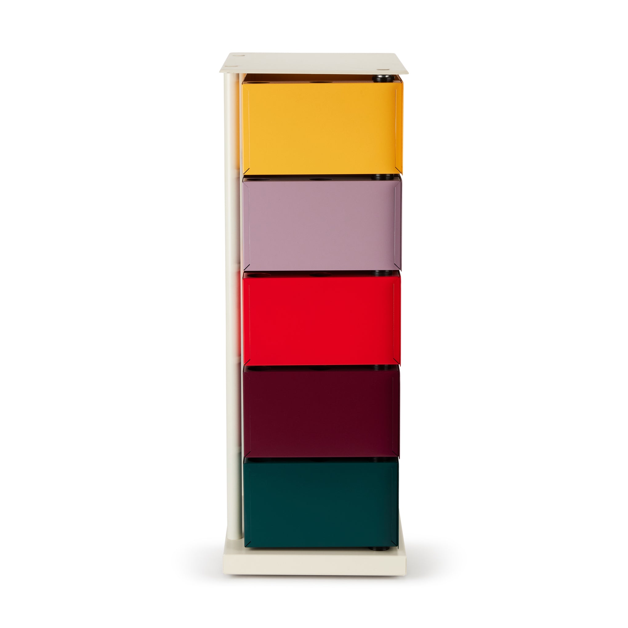 Modern Pivot Cabinet with 5 Drawers - Space-Saving Storage in Yellow, Red, or Green