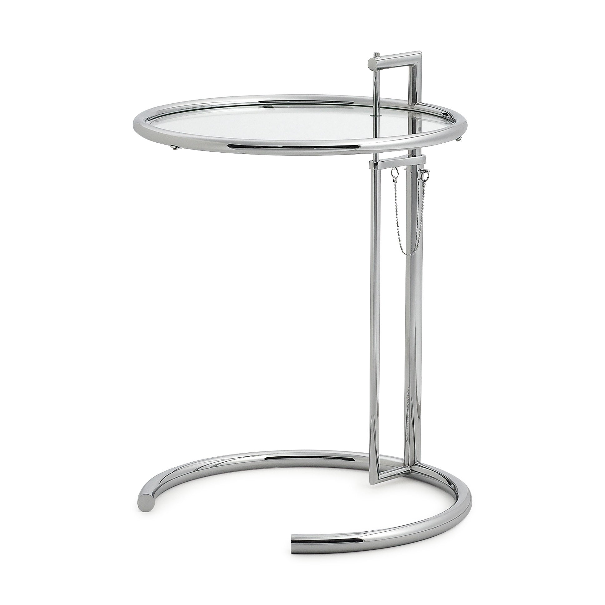 Eileen Gray E1027 Adjustable Side Table - Chrome & Clear Glass